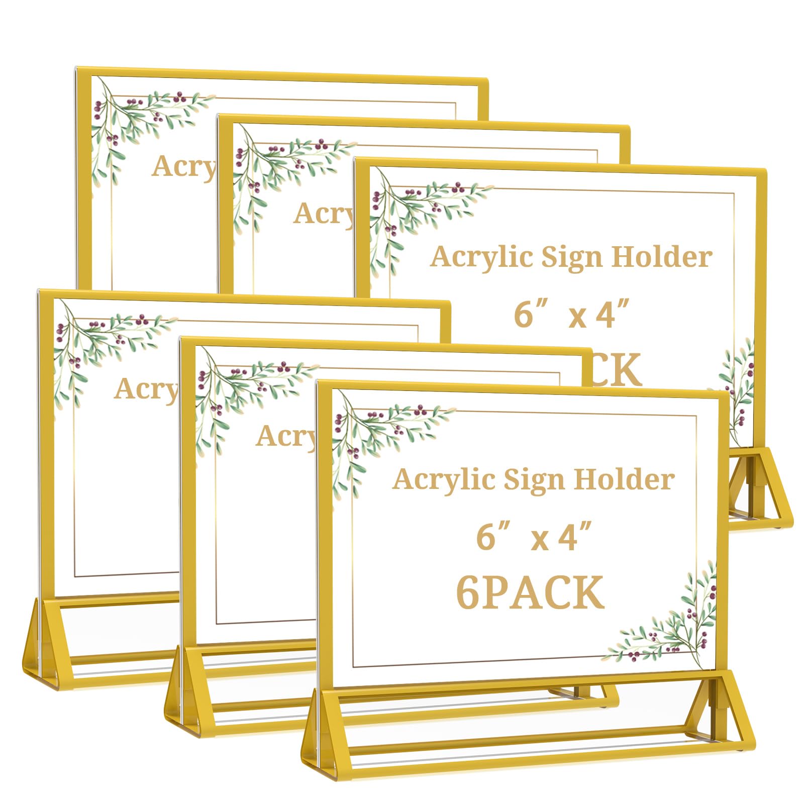 Pph-Sisy Clear Acrylic Sign Holder 6X 4 Horizontal Double Sided Gold Frame Display Stand Table Flyer Holder For Wedding Table Nu