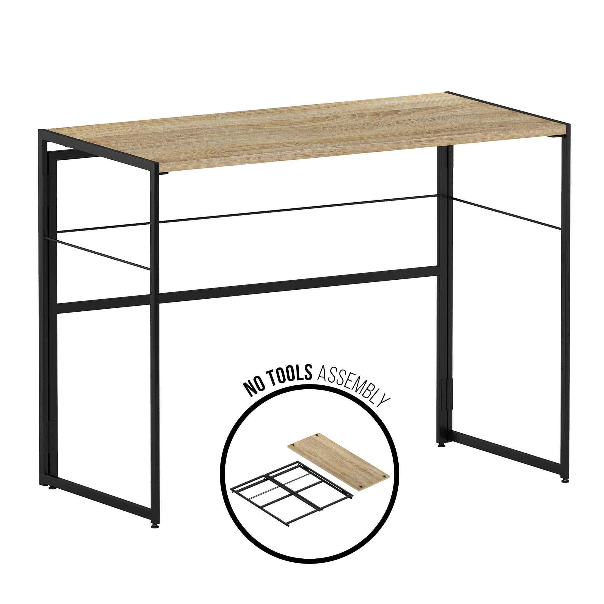 Furinno Riau No Tool/No Assembly/Folding Metal Frame Computer Desk, Sonoma Oak/Black, 39 Inch