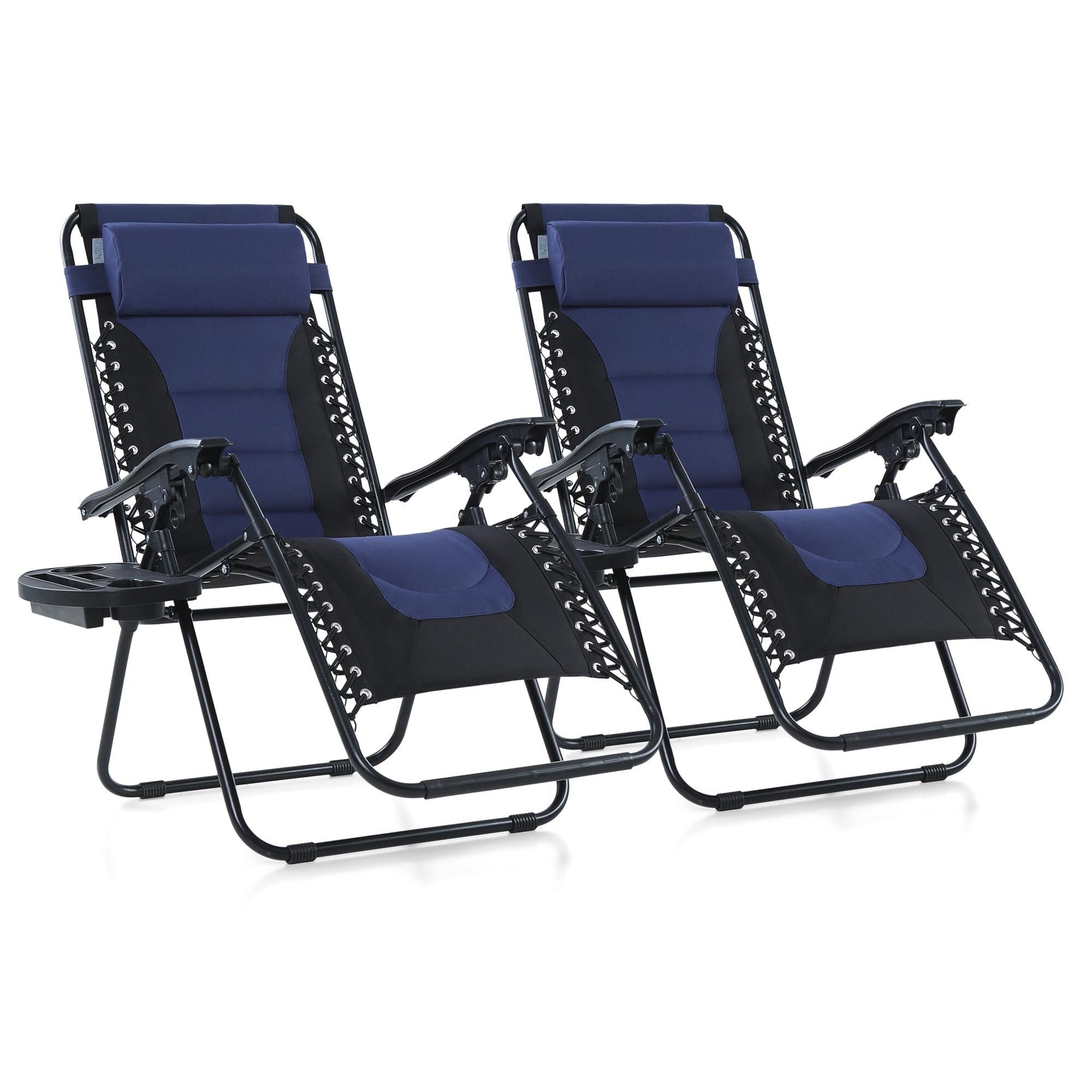 Maison Arts Padded Zero Gravity Lawn Chairs Set Of 2 Foldable Patio Recliners Anti Gravity Lounge Chairs W/Pillow & Cup Holder Outdoor Camp Chairs For Poolside Backyard Beach, Blue
