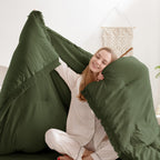 Andency Olive Green Comforter Set King, 3 Pieces Boho Tassel Lightweight Bedding Comforter Sets For King Bed, All Season Soft Fluffy Fringe Bed Set (104X90In Comforter & 2 Pillowcases)