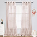 Guken Grommet Pom Pom Sheer Curtains 108 Inch Length 2 Panels For Living Dining Room Textured Curtain For Bedroom Light Filterin