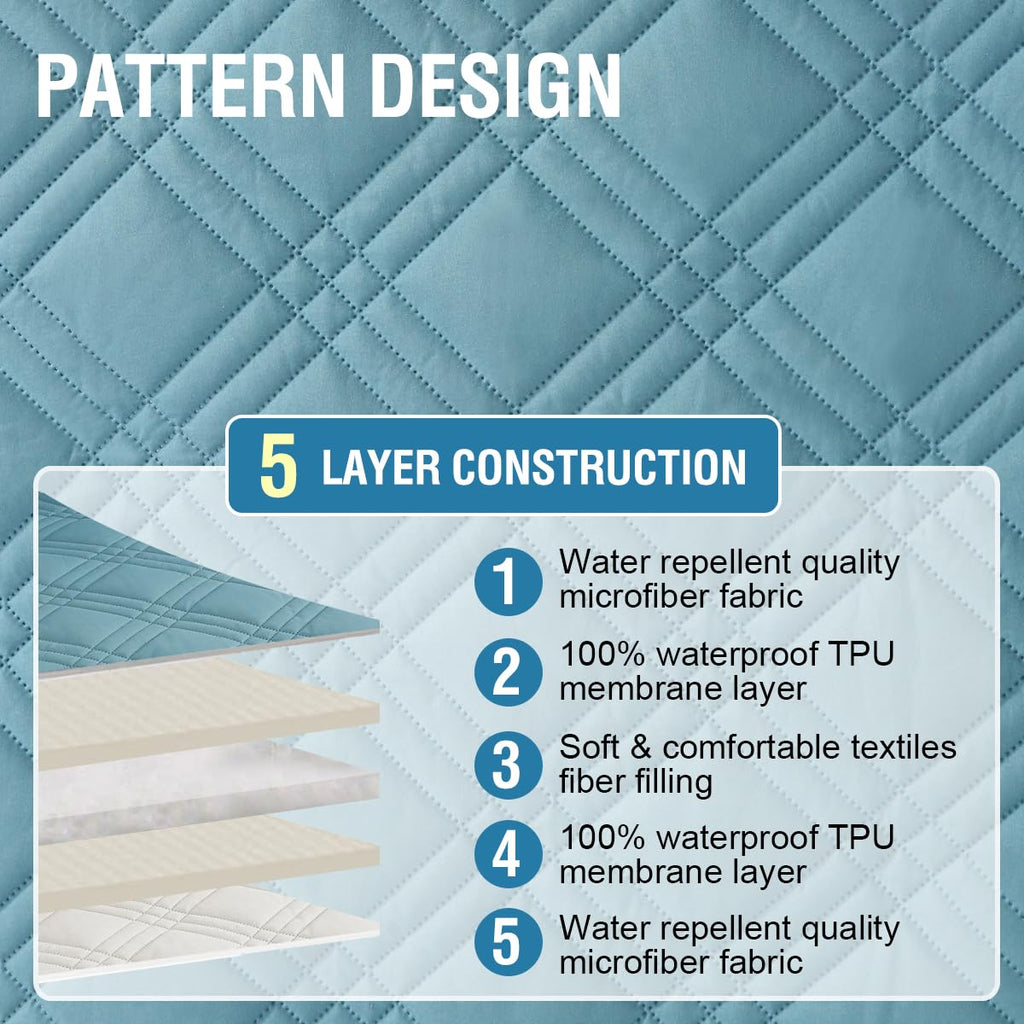 H.Versailtex 100% Waterproof Sofa Covers For 3 Cushion Couch Modern Sofa Cover For Dogs Xl Couch Covers For Oversized Sofa With Elastic Straps (Oversized Sofa, Smoke Blue/Beige)