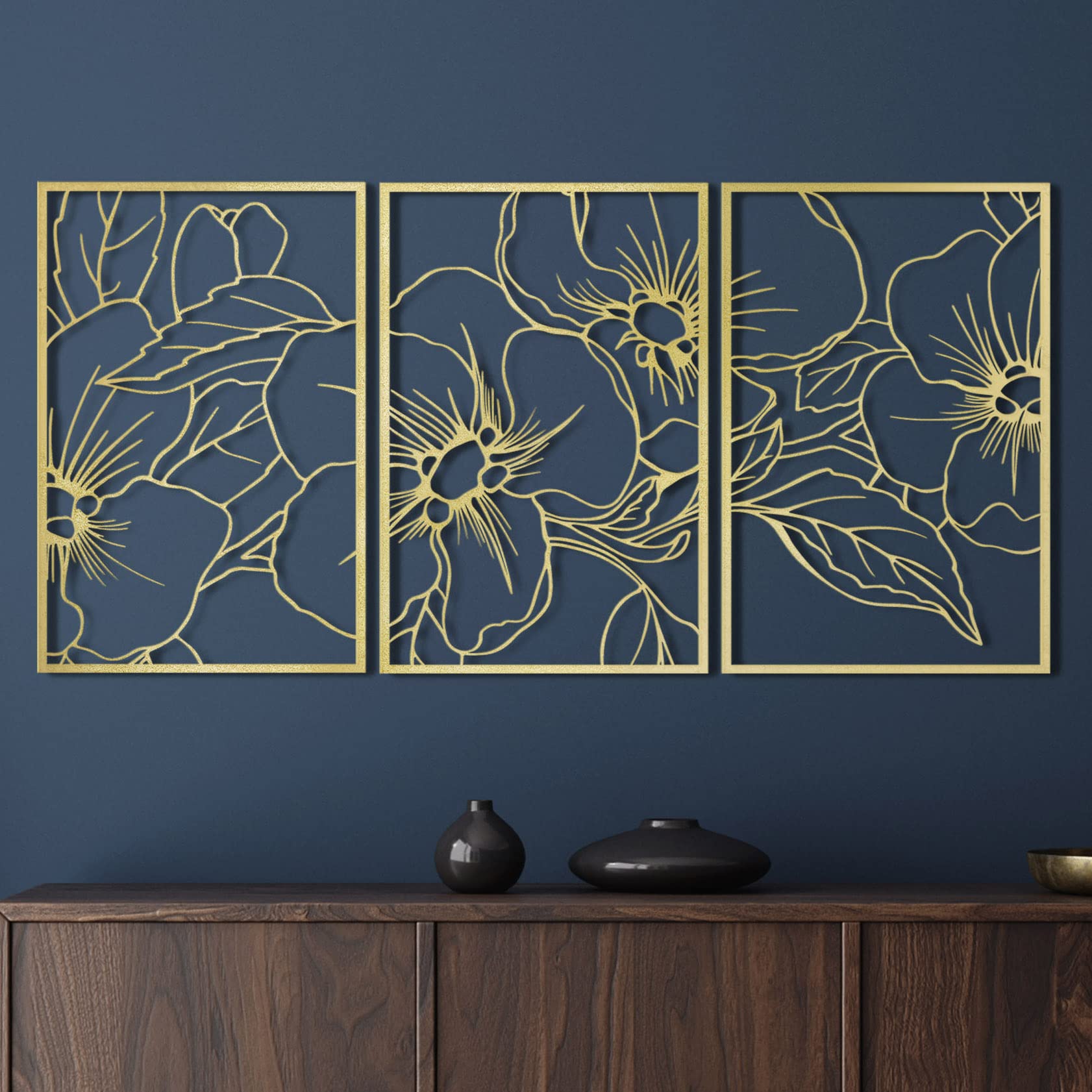 Vivegate Gold Minimalist Floral Single Line Metal Wall Art Decor - 18X12 3 Packs Gold Floral Abstract Minimalist Lines Wall sign