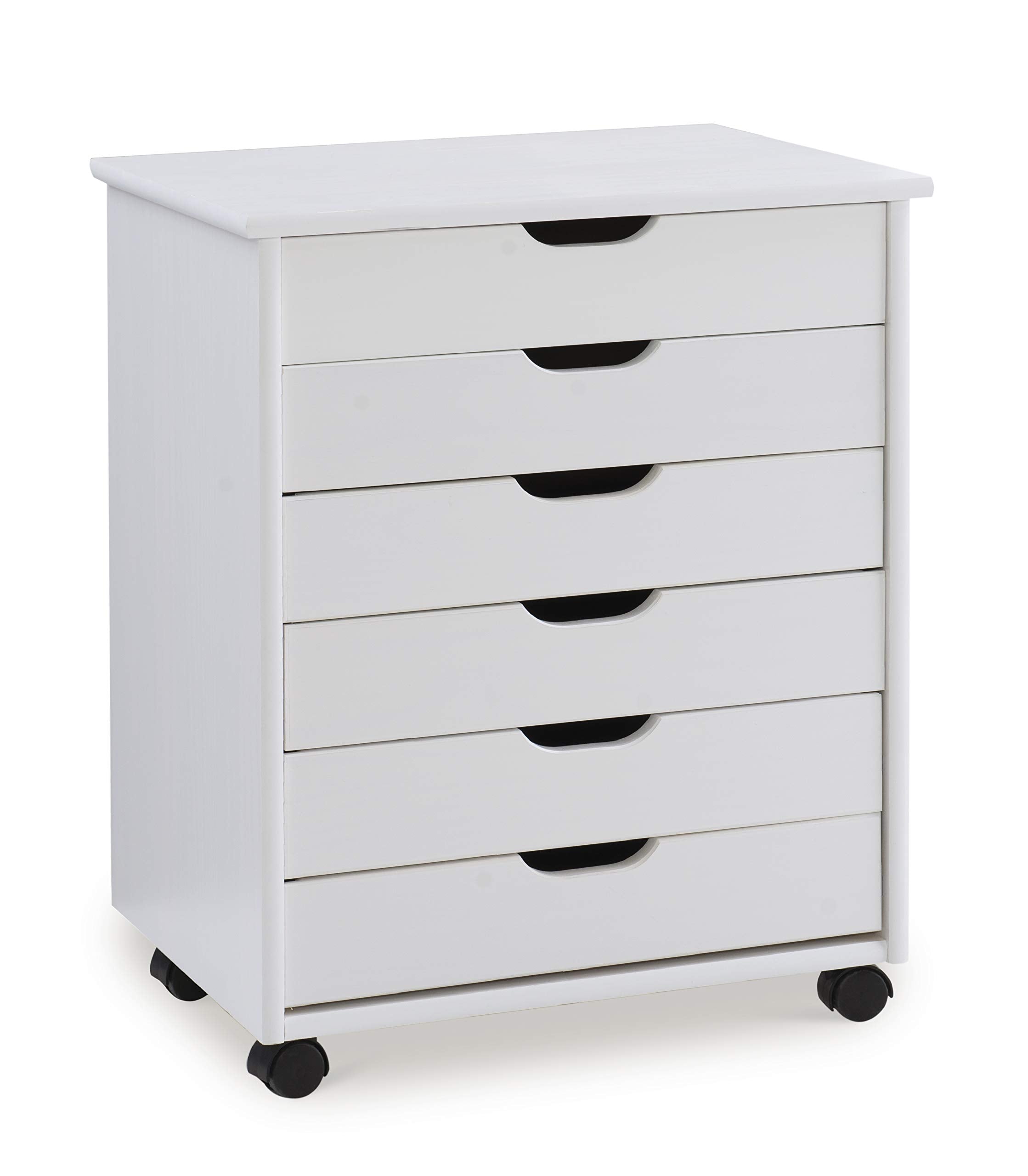 Linon Home Decor Products Corinne Six Drawer Wide, White Wash Rolling Cart
