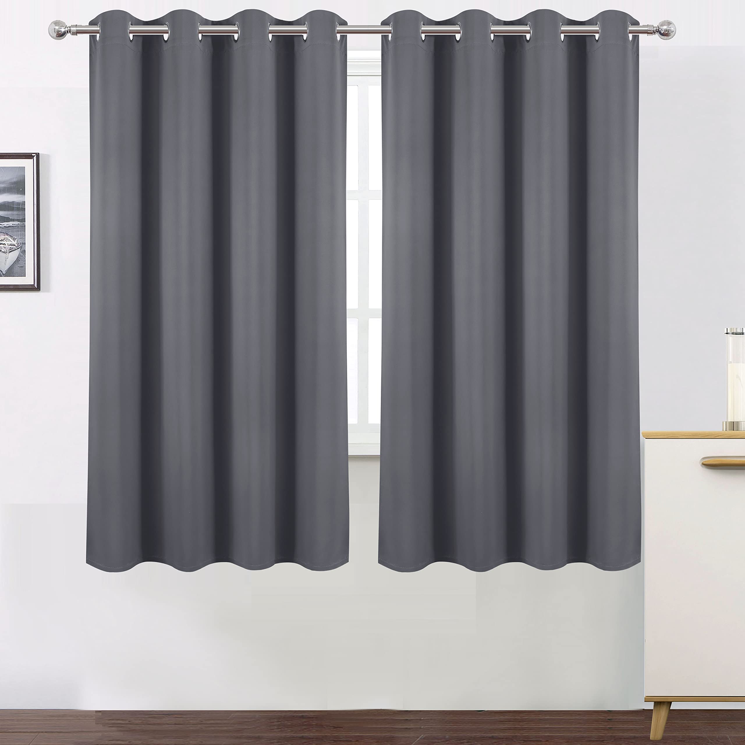 Lemomo 100% Blackout Curtains 52 X 63 Inch/Grey Curtains 2 Panels With Black Lining Room Darkening Thermal Insulated Bedroom Cur