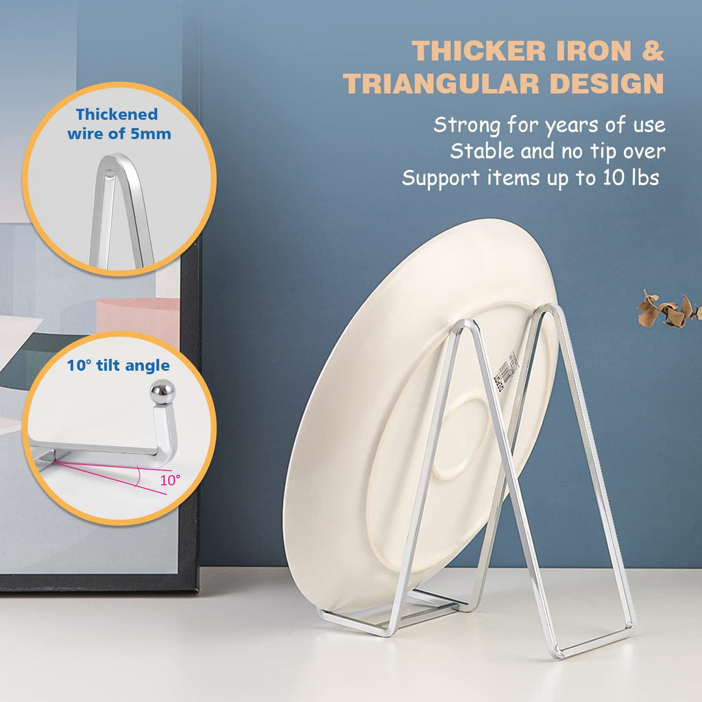Plate Holder Easel Display Stand - 8 Inch Metal Plate Stands For Display - Tabletop Picture Stand - Silver Iron Easels For Displ
