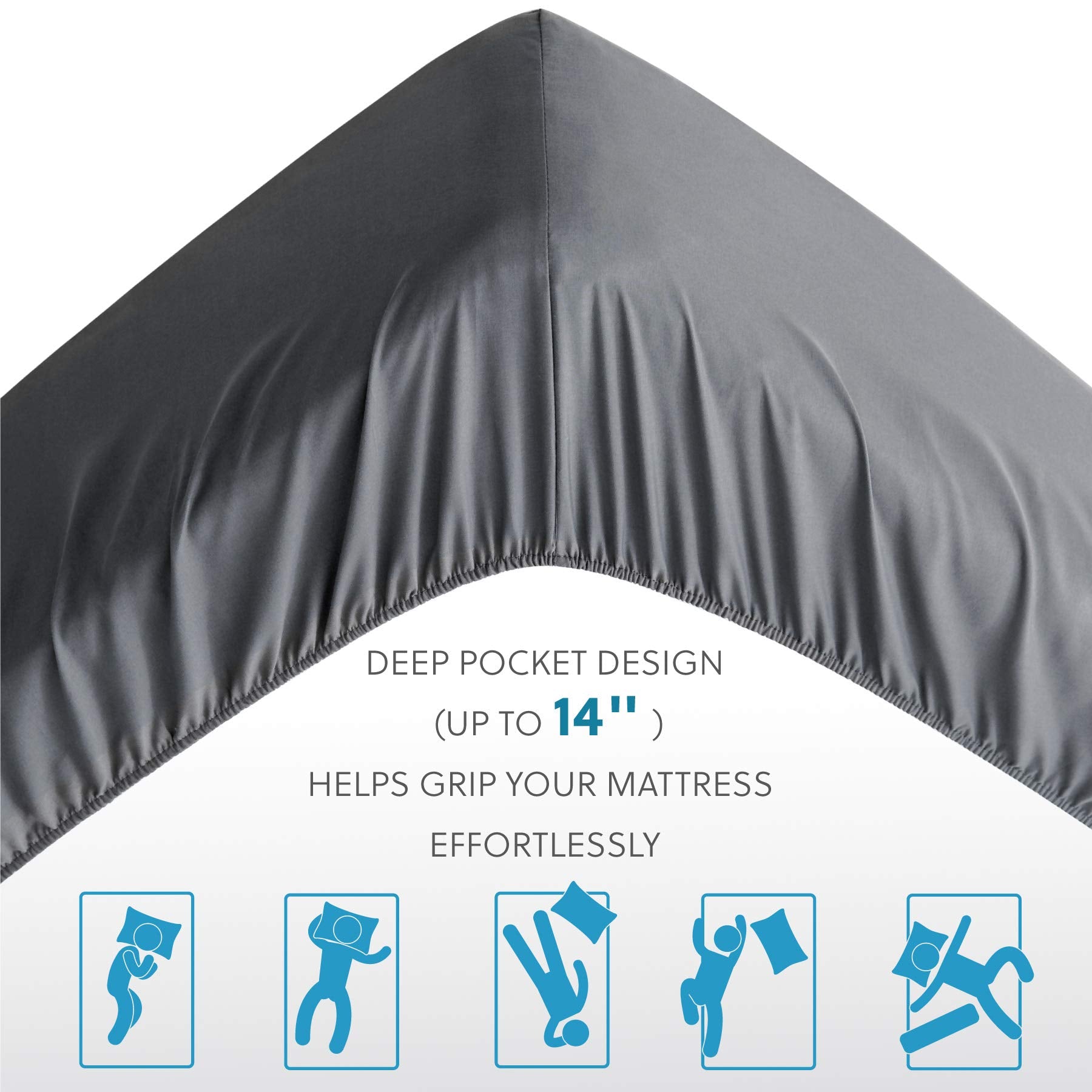 Bedsure King Fitted Sheet Grey - Fitted Sheet King Size For Mattress Up To 14 Inches, Extra Soft Brushed Microfiber, Wrinkle & Fade Resistant(King, Dark Grey)