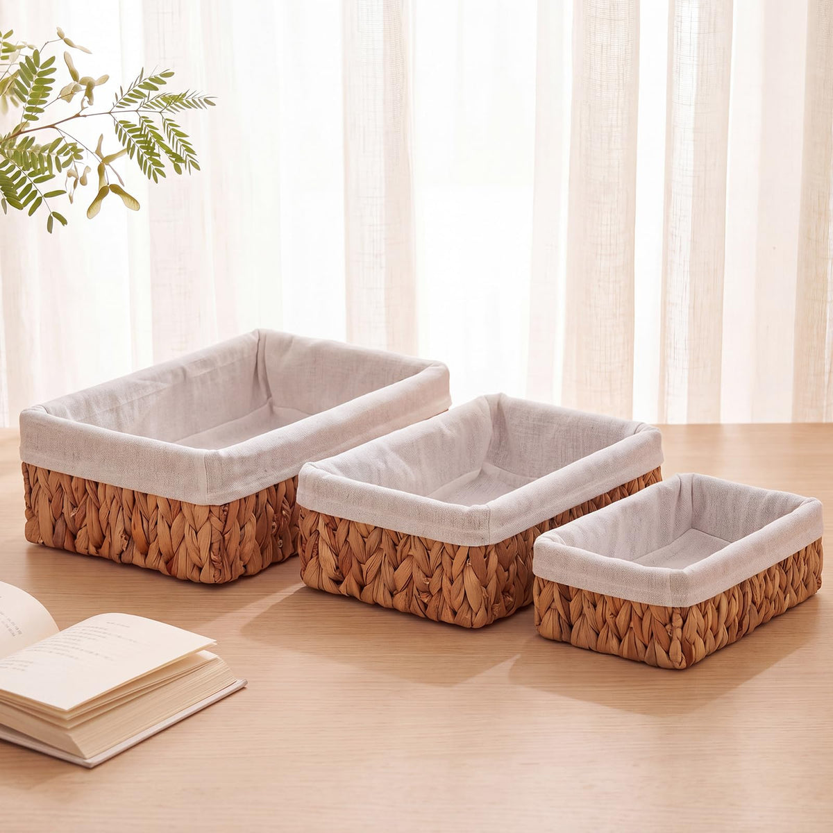 Singhoow Wicker Storage Baskets Set of 3, Water Hyacinth Storage Baskets