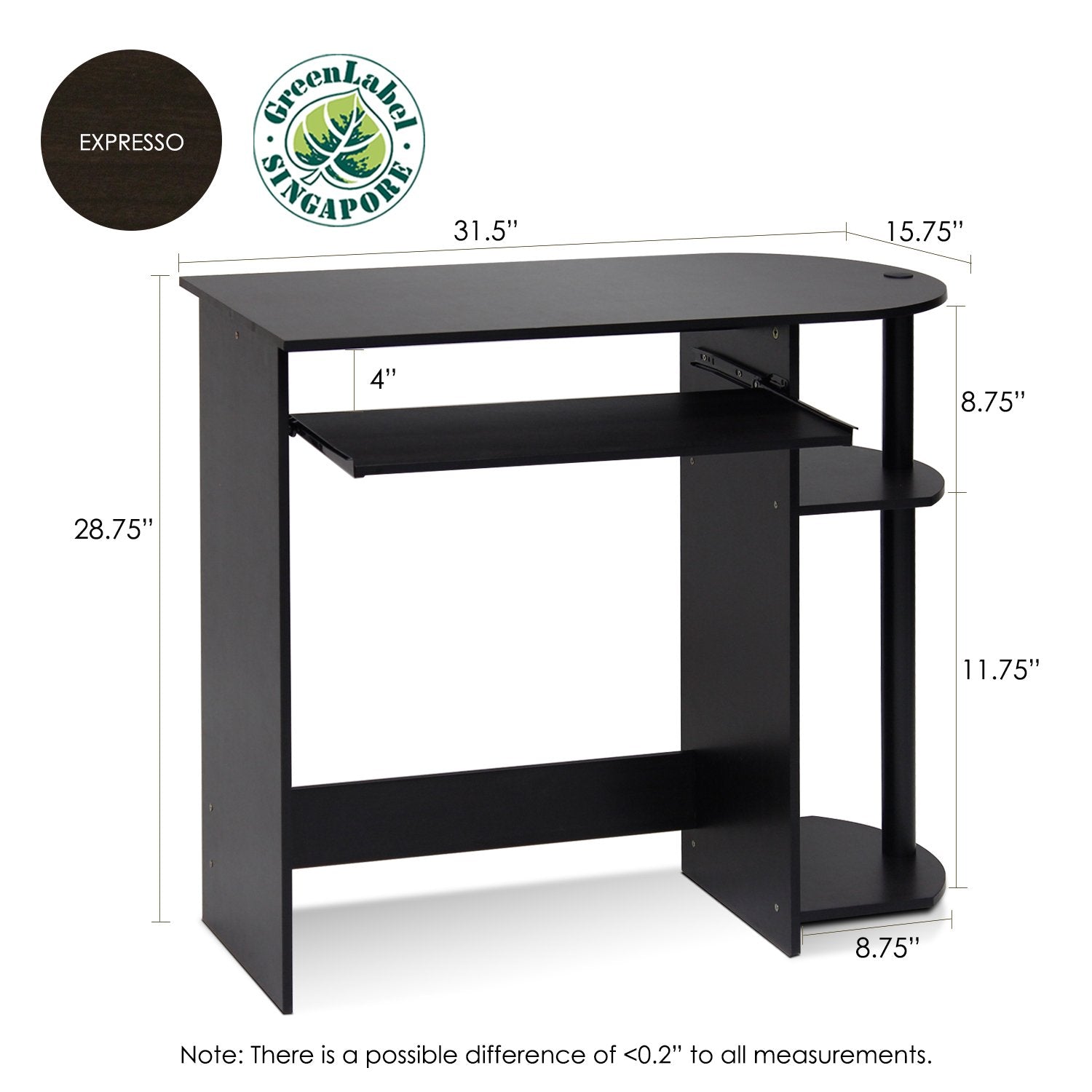 Furinno Simplistic Easy Assembly Computer Desk, With Keyboard Tray, Espresso/Black
