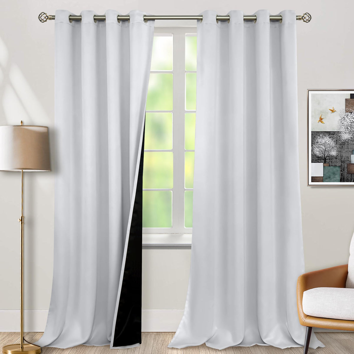 Bgment Greyish White 100% Blackout Curtains For Living Room 96 Inch Length 2 Panels, Thermal Insulated Full Light Blocking Energ