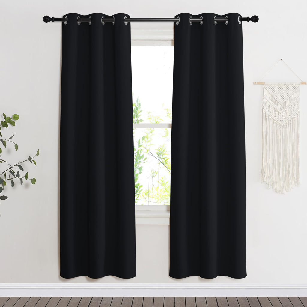 Nicetown Black Out Curtain Panel Shade, Single Piece, 34 Inches Wide By 72 Inches Long, Black, Solid Energy Efficient Eyelet Top Window Blind For Guest Room
