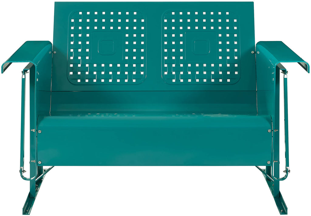Crosley Furniture Bates Retro Metal Outdoor Loveseat Glider, 2-Person Rocking Patio Bench for Porch, Deck, Turquoise Gloss