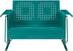 Crosley Furniture Bates Retro Metal Outdoor Loveseat Glider, 2-Person Rocking Patio Bench for Porch, Deck, Turquoise Gloss