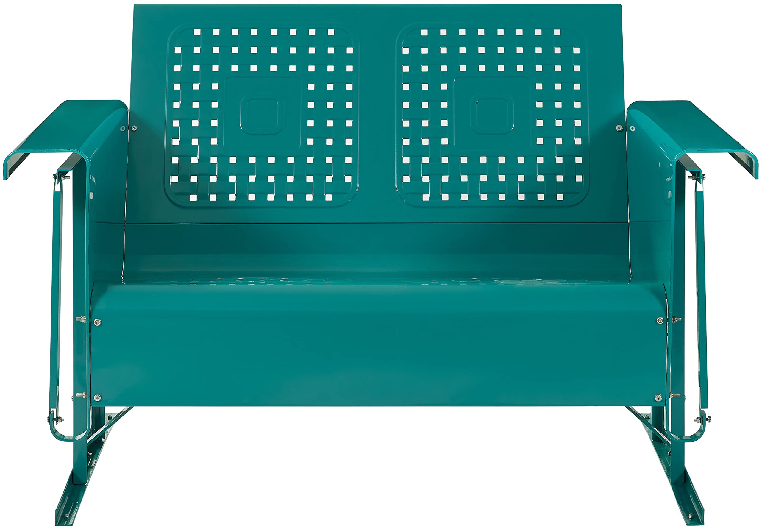 Crosley Furniture Bates Retro Metal Outdoor Loveseat Glider, 2-Person Rocking Patio Bench for Porch, Deck, Turquoise Gloss
