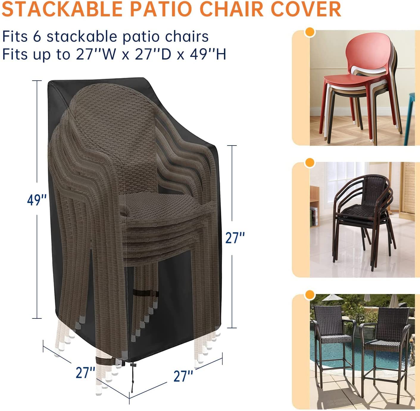 Mavincher Patio Chair Covers, High Back Outdoor Chair Covers Waterproof, 600D Heavy Duty Lawn Outside Barstool Chair Covers,Fits