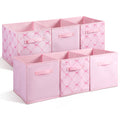 Geelin 6 Pcs Pink and Pink Bow Cube Storage Bins 11 Inch Storage Basket