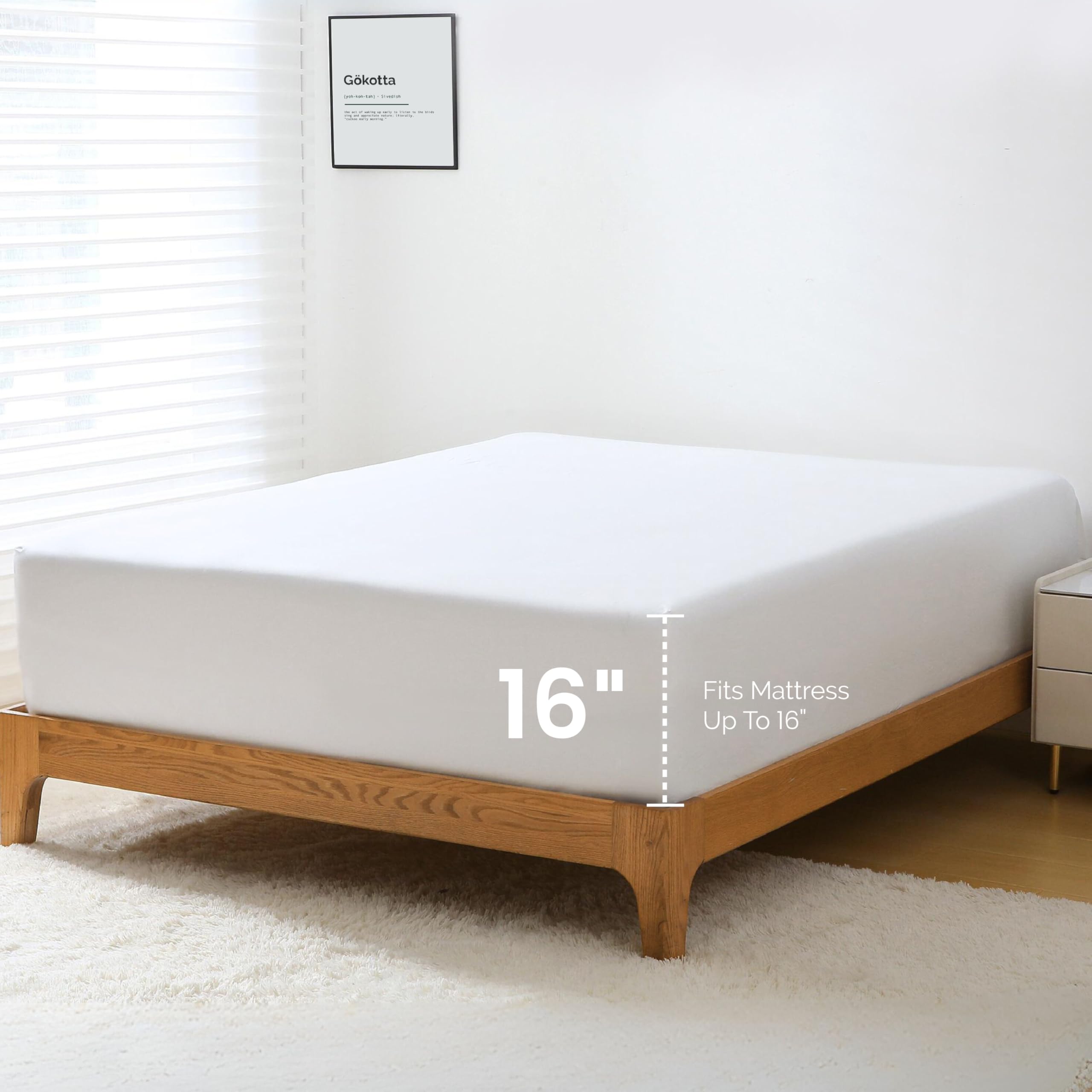 Gokotta Fitted Sheet Only - 16 Inch Pocket Bamboo Rayon Fitted Sheet, Super Soft And Cooling Bottom Sheet With 4 Elastic Corner