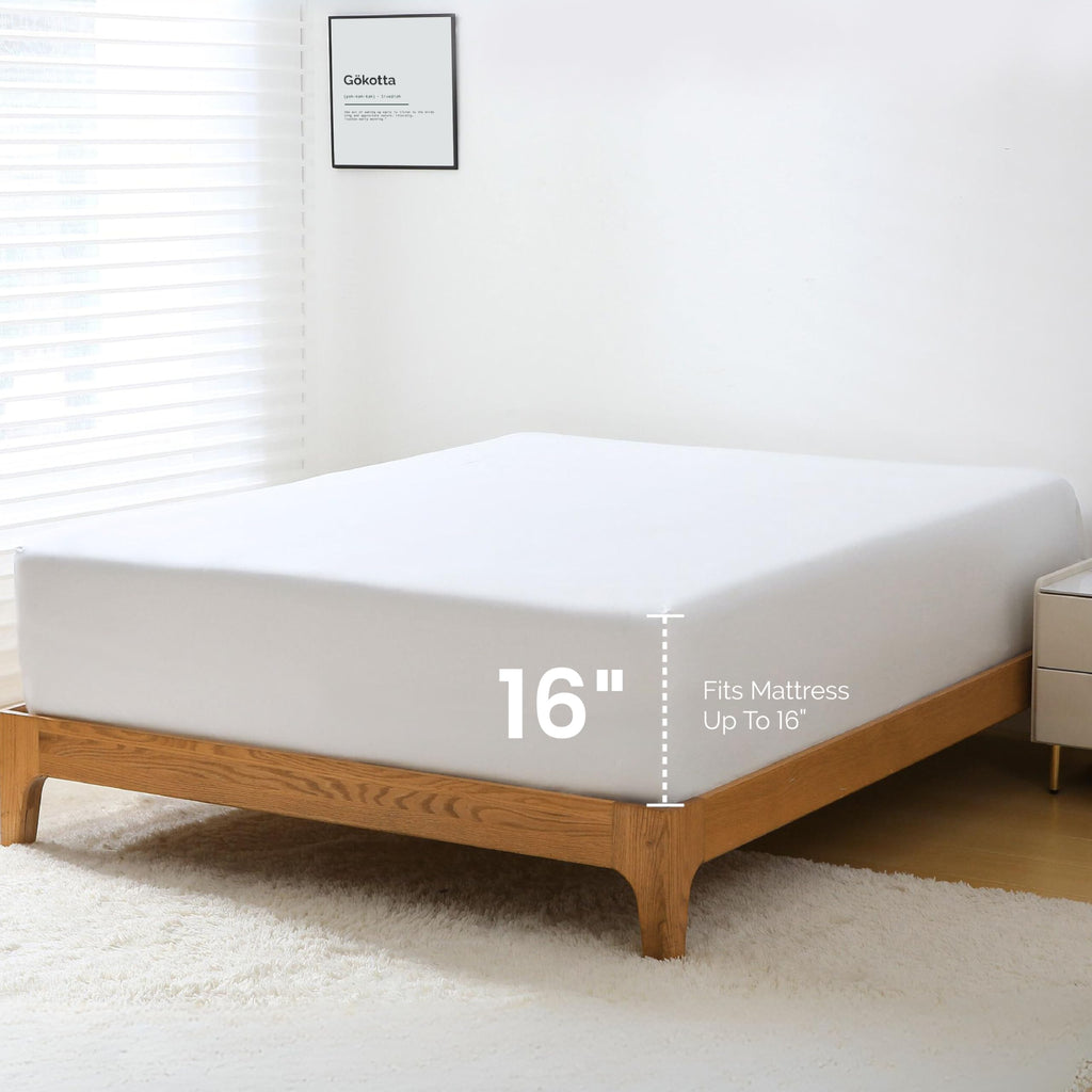 Gokotta Fitted Sheet Only - 16 Inch Pocket Bamboo Rayon Fitted Sheet, Super Soft And Cooling Bottom Sheet With 4 Elastic Corner