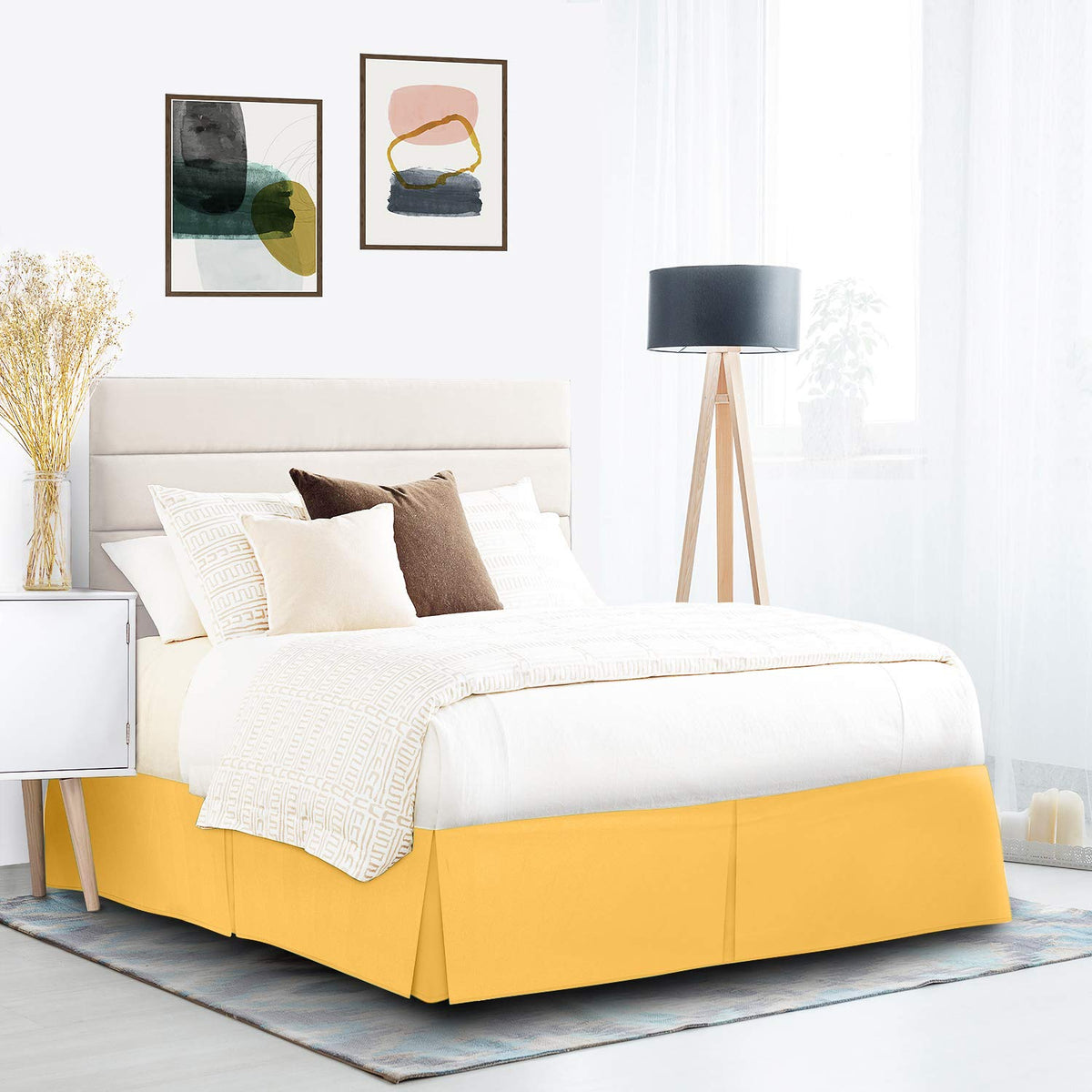 Nestl Yellow Twin Xl Bed Skirt - Twin Xl Size Bed Skirt 14 Inch Drop - Brushed Microfiber Bed Skirts - Hotel Quality Pleated Bed