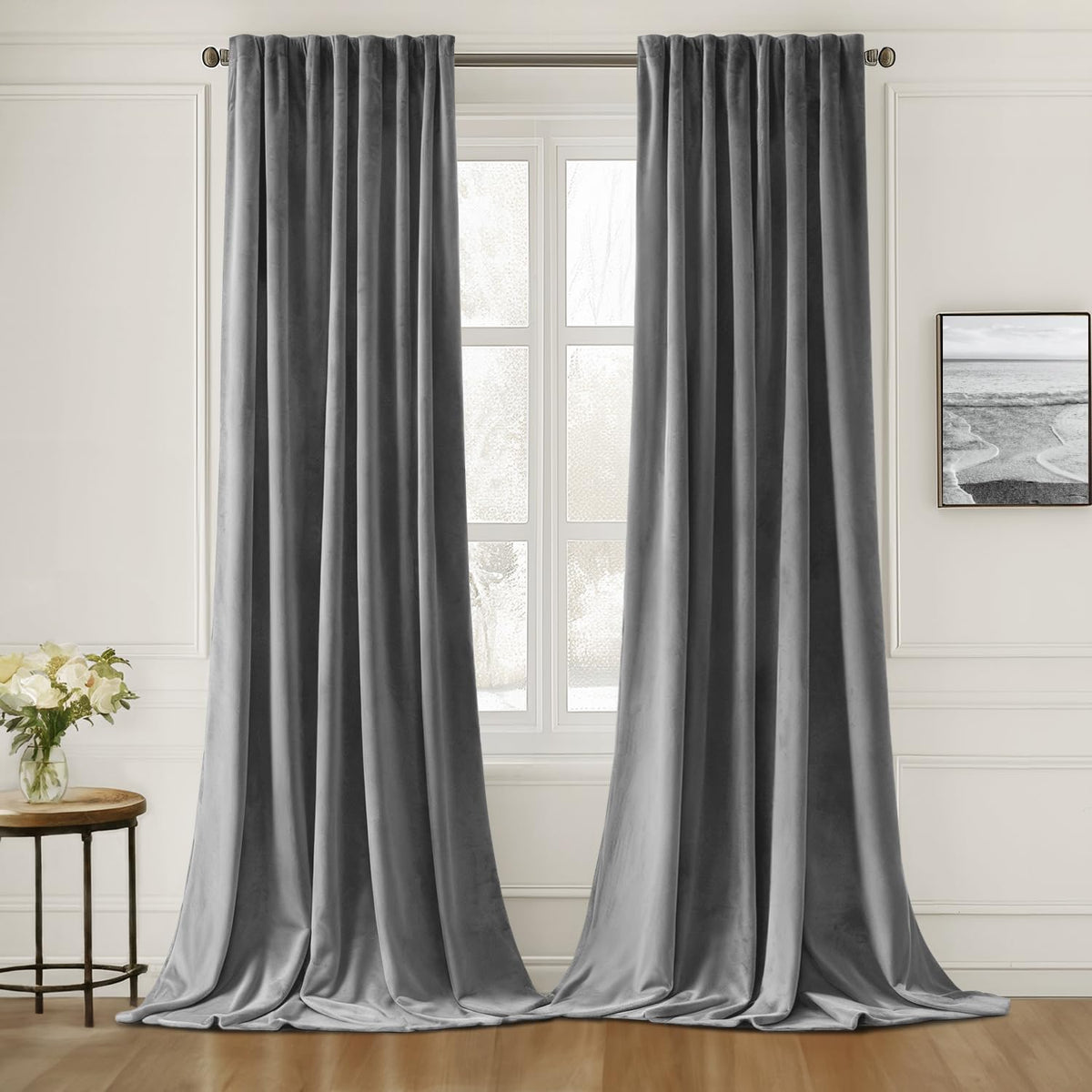 Miulee Grey Velvet Curtains 108 Inches Long 2 Panels - Luxury Pinch Pleated Room Darkening Window Drapes For Bedroom Living Room