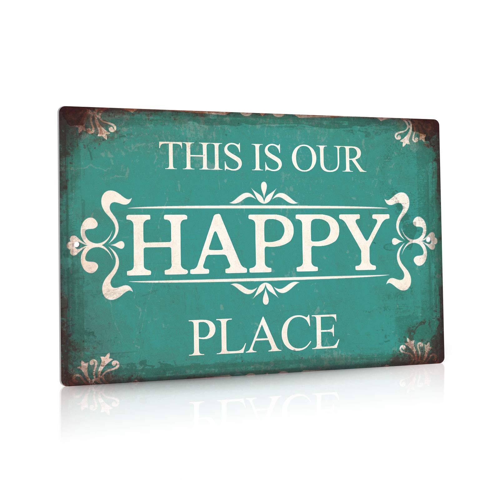 Putuo Decor Porch Sign, Porch Decor For Home, Bar, Farmhouse, 12X8 Inches Aluminum Metal Wall Sign - This Is Our Happy Place