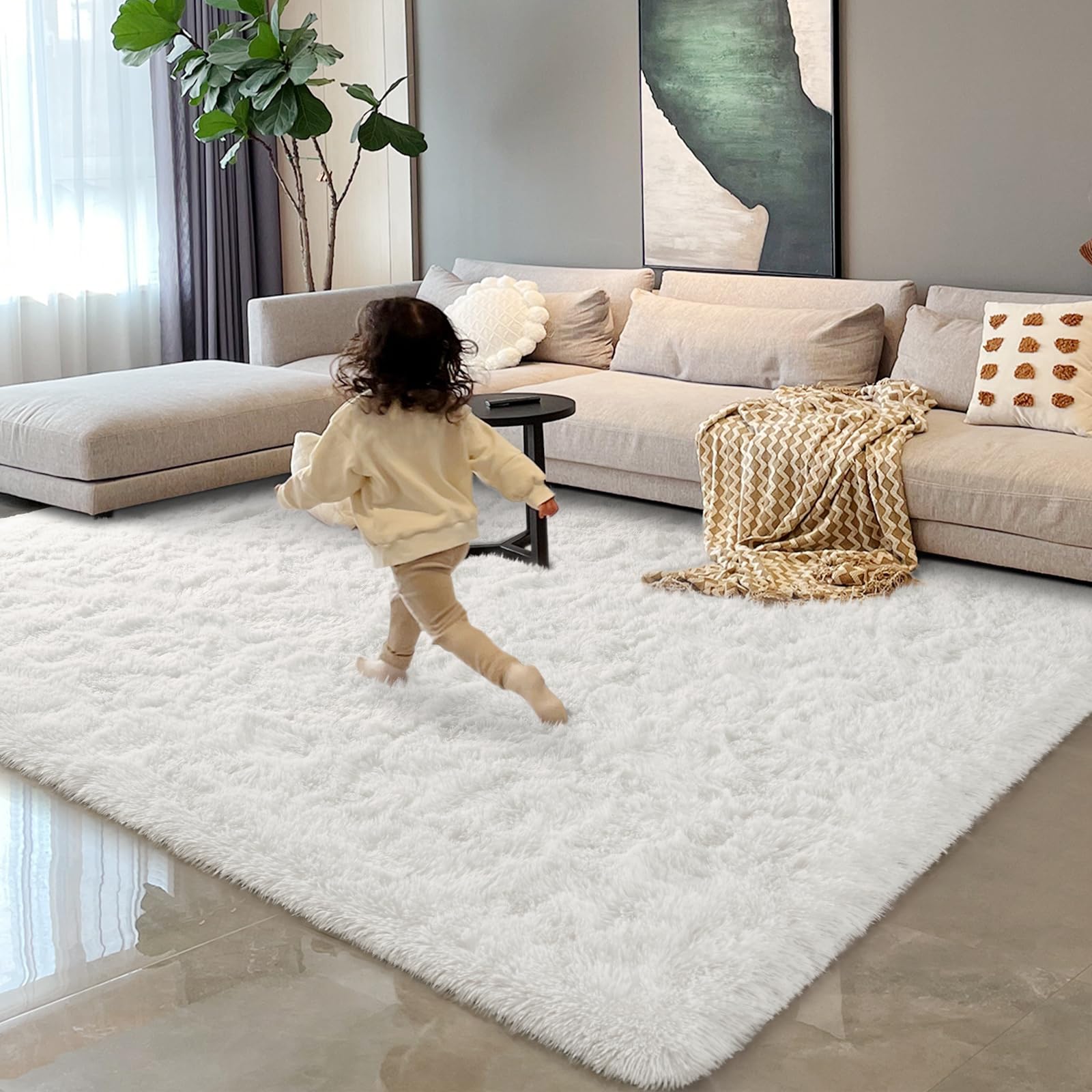 HOMORE Cream Rug for Living Room 5x8 Fluffy Area Rug Modern Shag Rugs for Bedroom, Super Soft and Comfy Carpet, Cute Carpets for