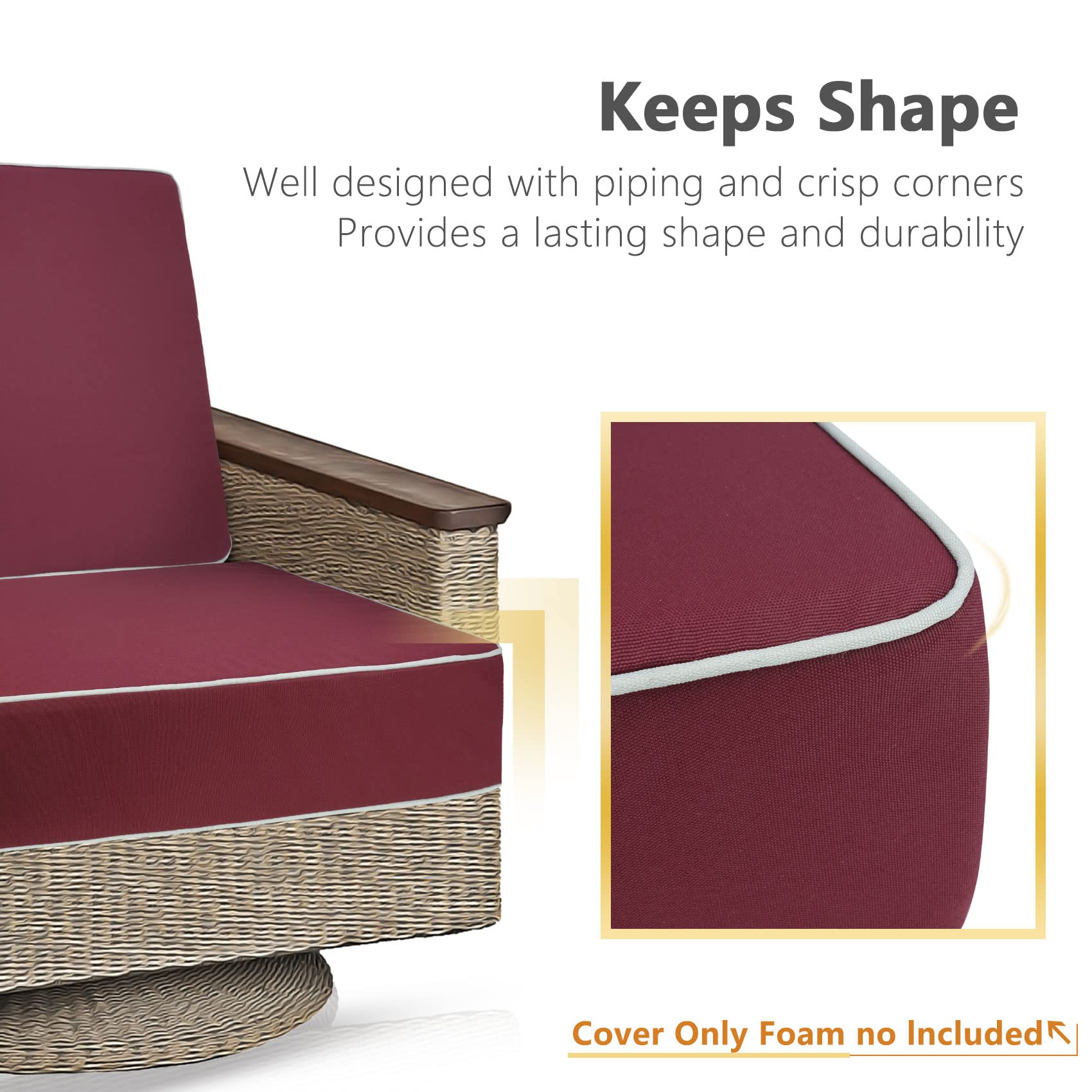 Porch Shield Patio Chair Seat Cushion Covers Set 4 Waterproof Fade Resistant Outdoor Cushion Slipcovers 22 X 20 X 4 Inch, Burgun