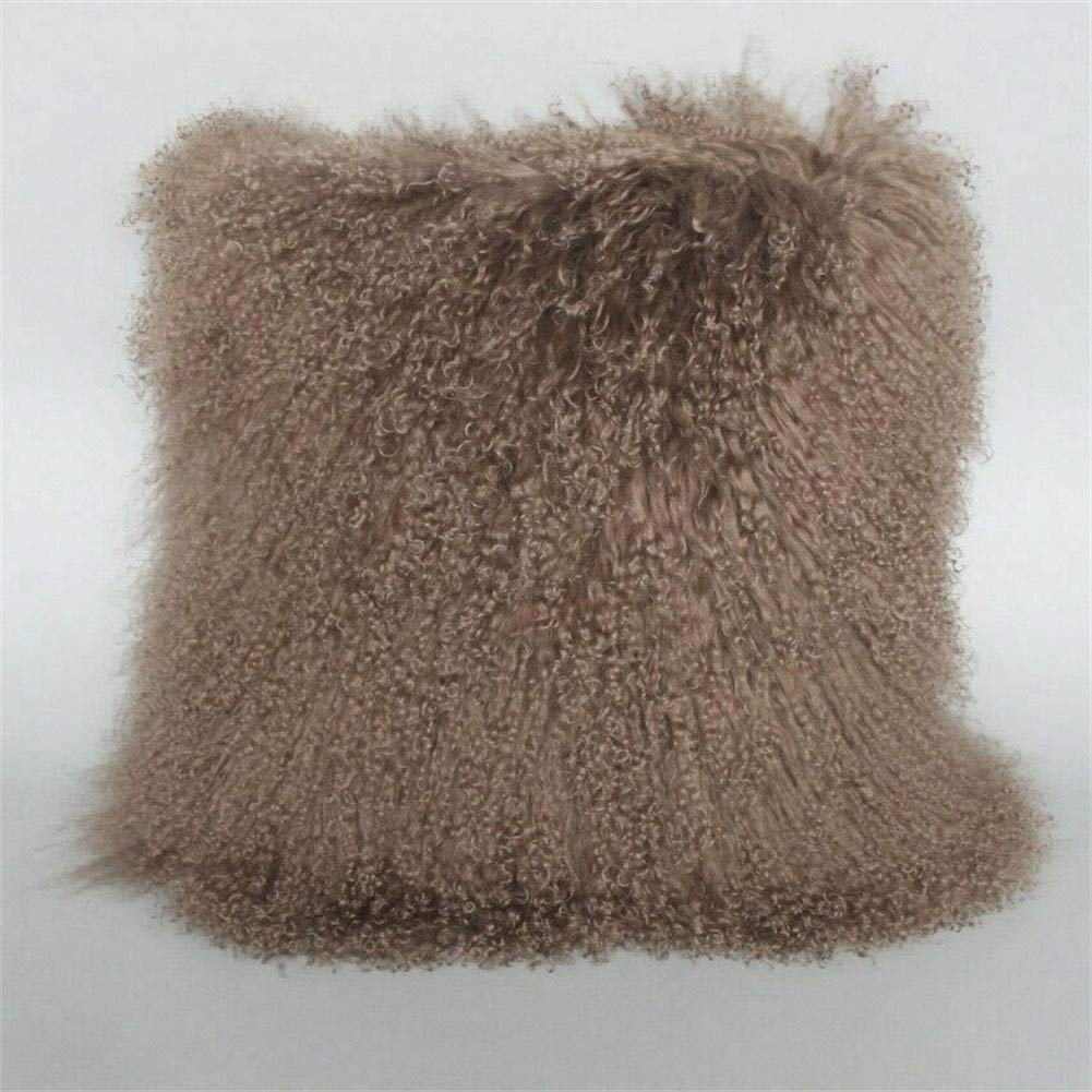 Yingda1992 100% Real Mongolian Lamb Fur Throw Pillow Curly Wool Square Cushion Fluffy Soft For Living Room Bedroom,45Cm (18')(K