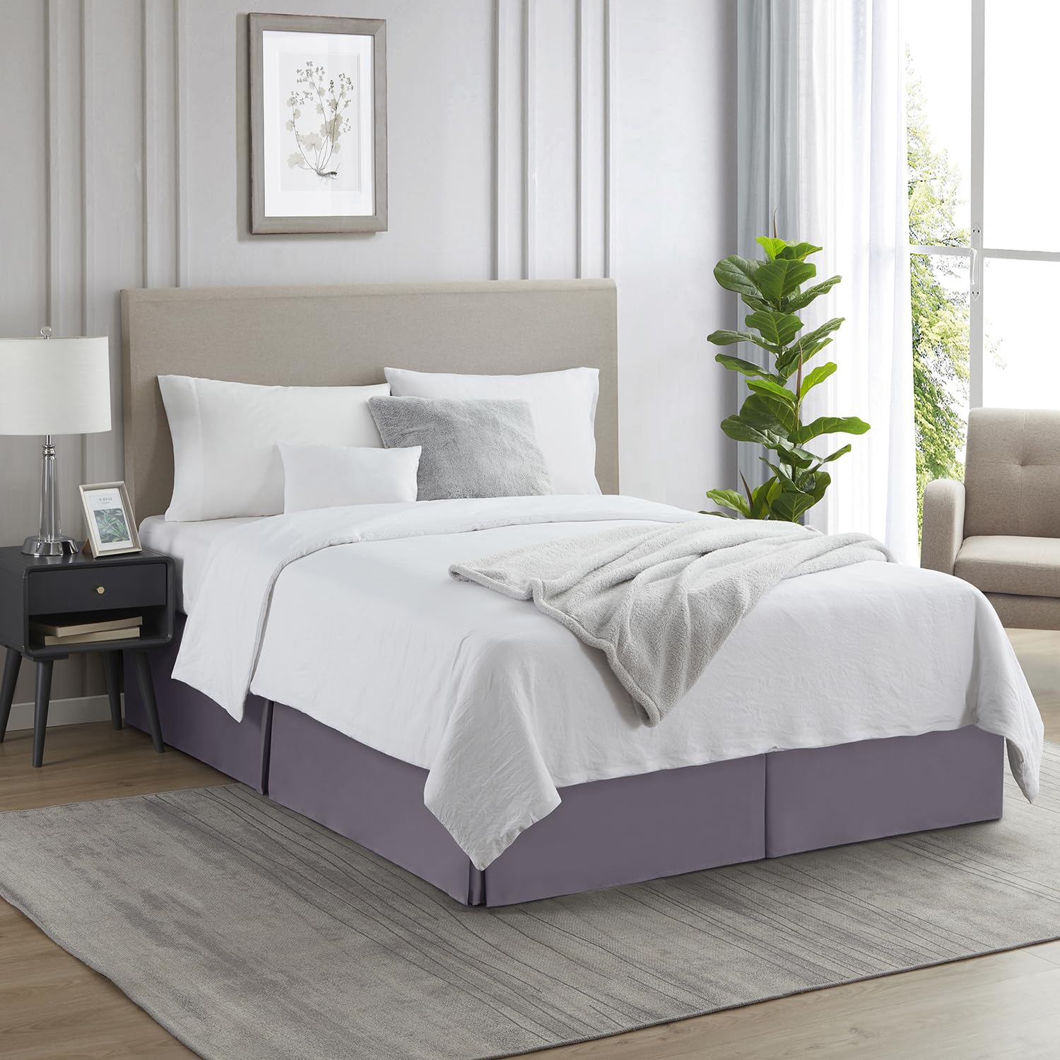 Nestl Grayish Purple Bed Skirt King Size - King Bed Skirt 14 Inch Drop - Brushed Microfiber Bed Skirts - Hotel Quality Pleated Bed Skirt - Shrinkage & Fade Resistant