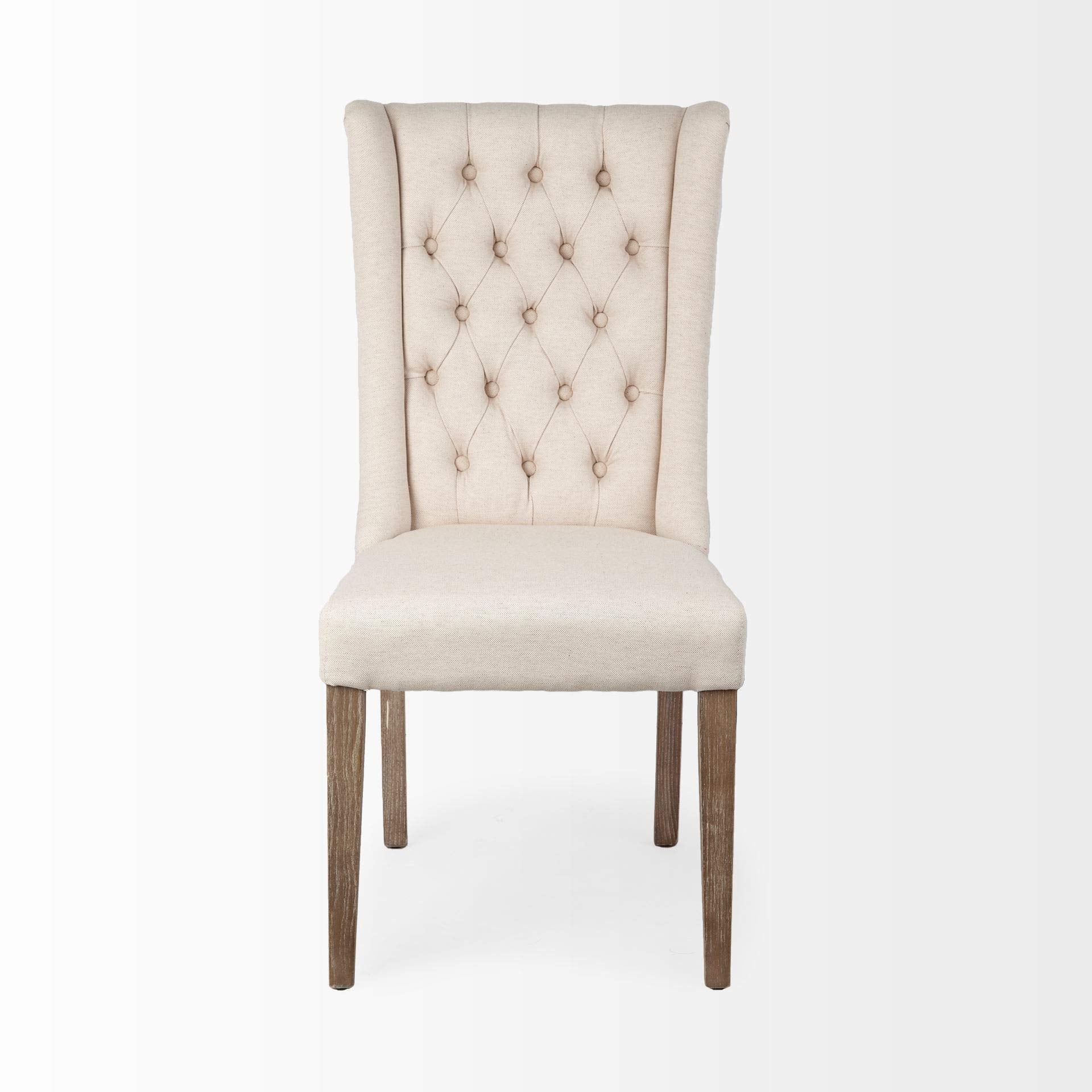 HomeRoots Cream Plush Linen Covering with Ash Solid Wood Base Dining Chair
