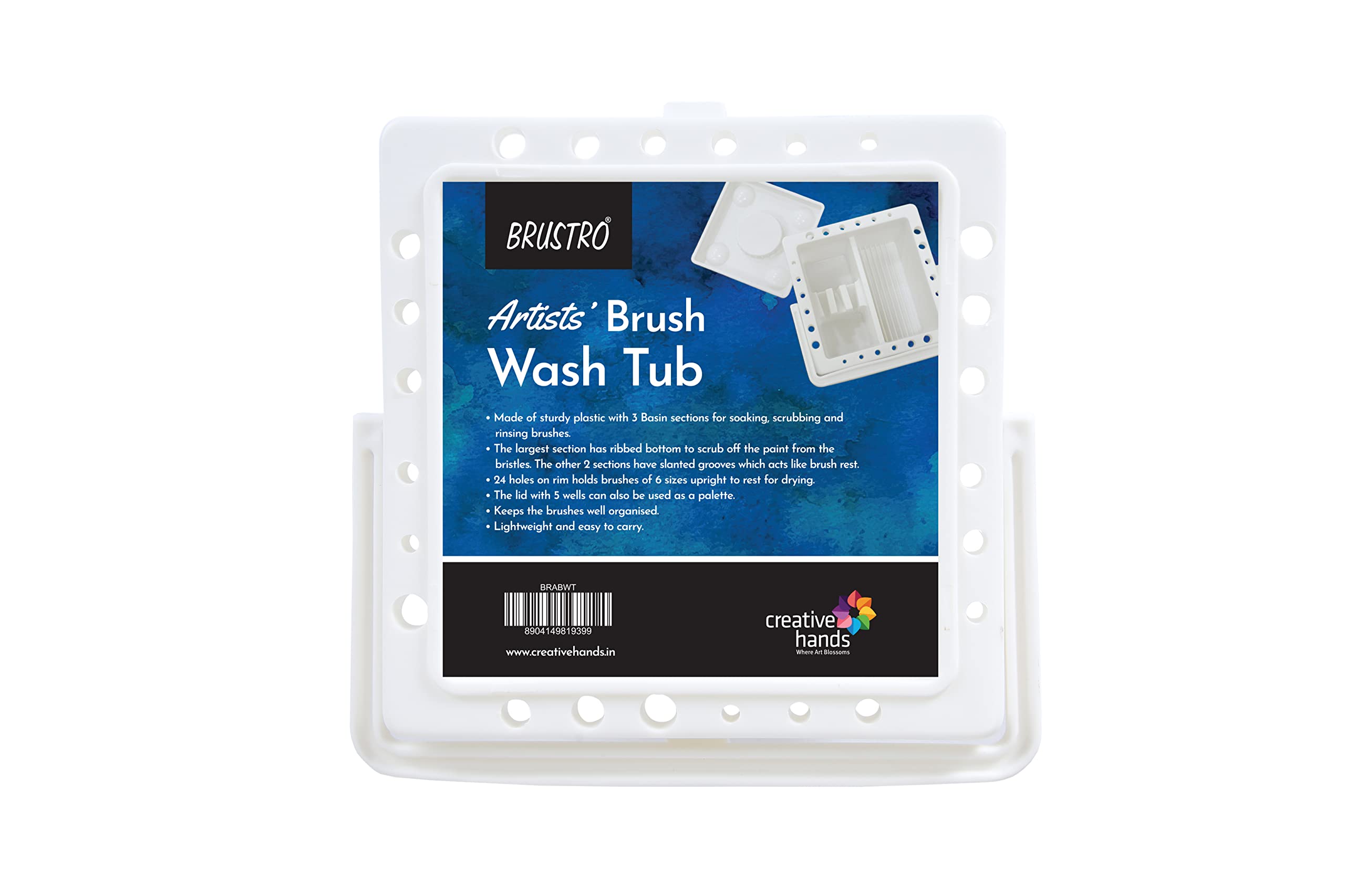 Brustro Artists Paint Brush Cleaning Wash Tub - (20L X 10W X 20H Cm) | 2 Sectioned Water Chamber (9Cm Depth), Multi Purpose, Gra