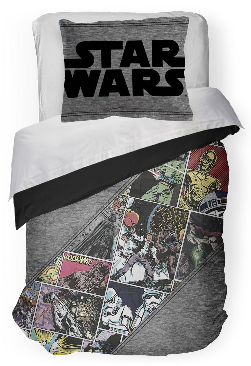Jay Franco Star Wars Comic Full Comforter & Sham Set - Kids Super Soft Bedding - Fade Resistant Microfiber (Official Star Wars P