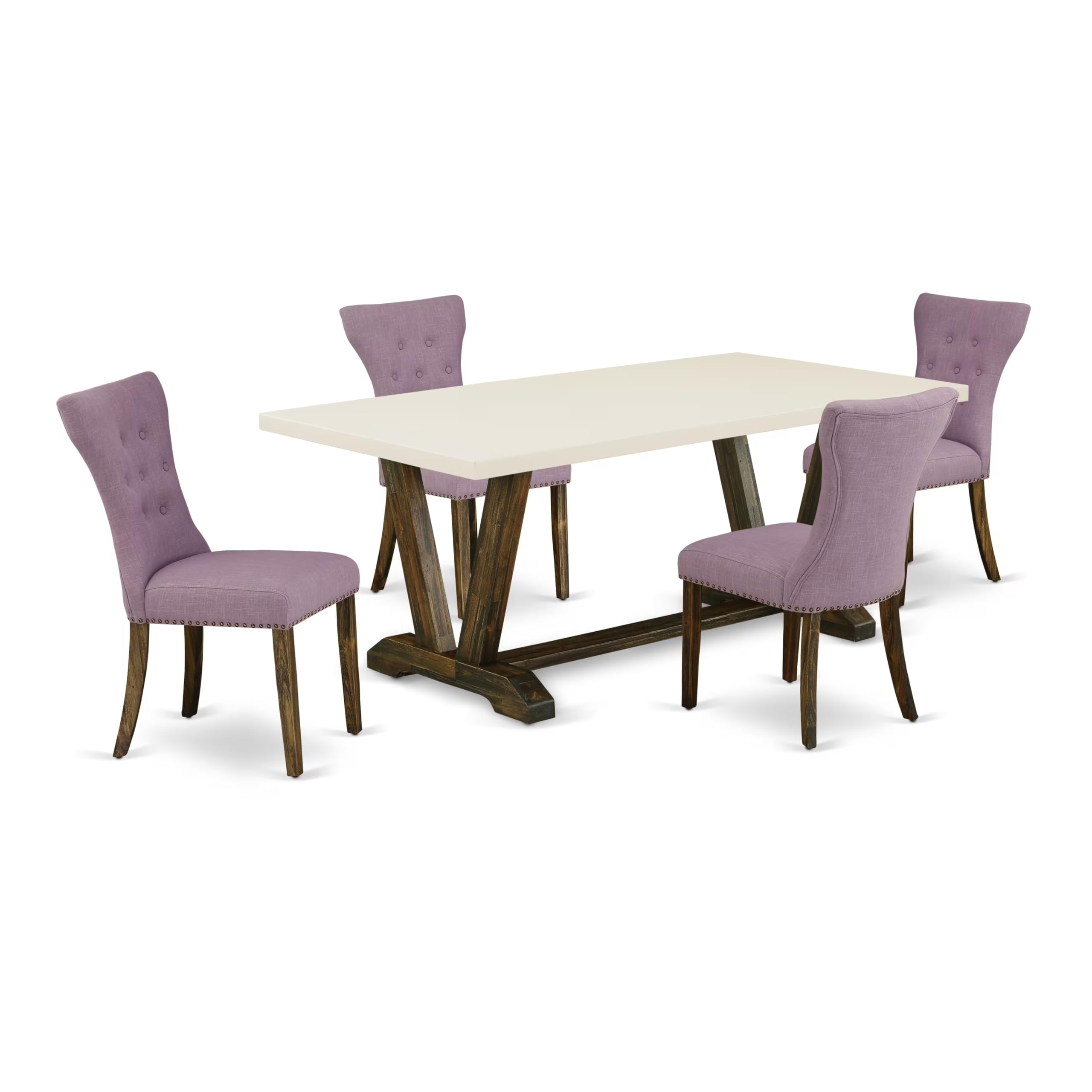 East West Furniture V727Ga740-5 5 Piece Kitchen Table & Chairs Set Includes A Rectangle Dining Room Table With V-Legs And 4 Dahlia Linen Fabric Parsons Chairs, 40X72 Inch, Multi-Color