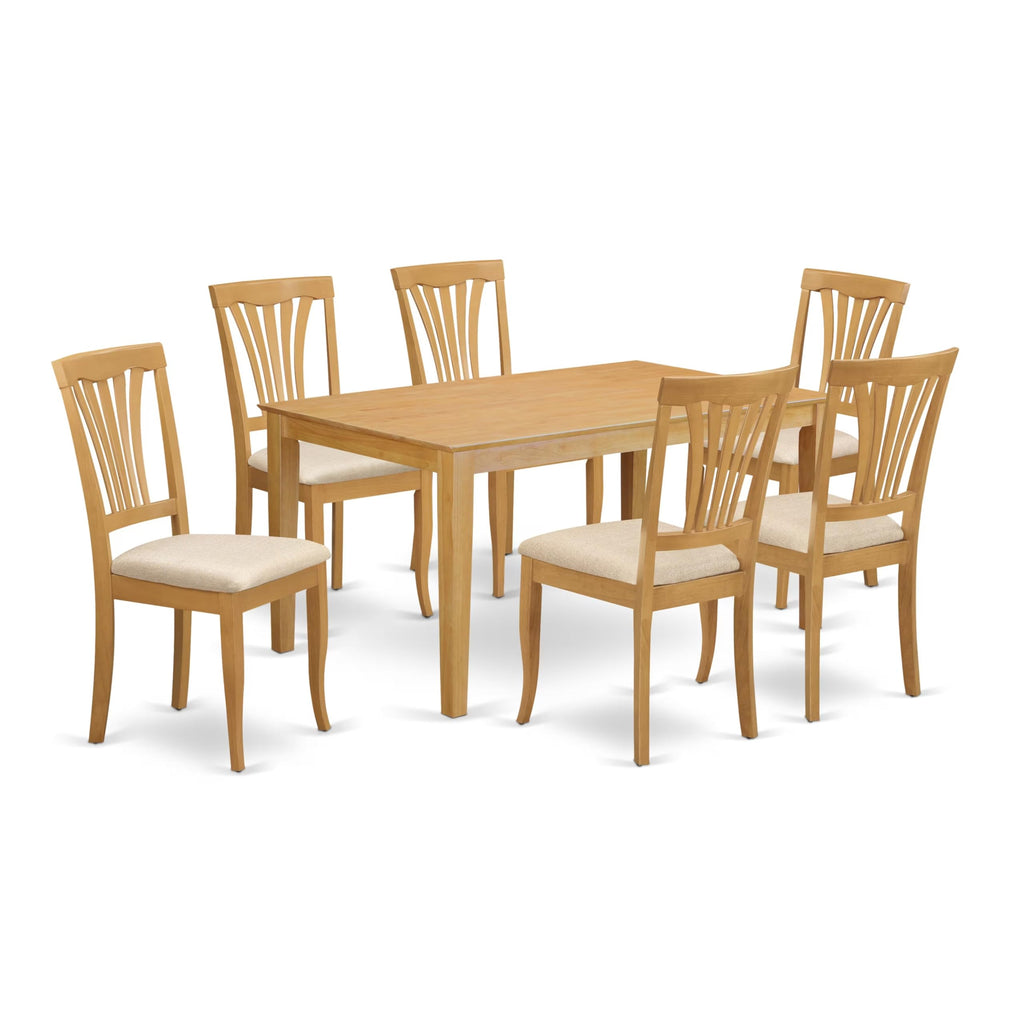 East West Furniture CAAV7-OAK-C 7 Piece Kitchen Table & Chairs Set Consist of a Rectangle Dining Table and 6 Linen Fabric Dining Room Chairs, 36x60 Inch, Oak