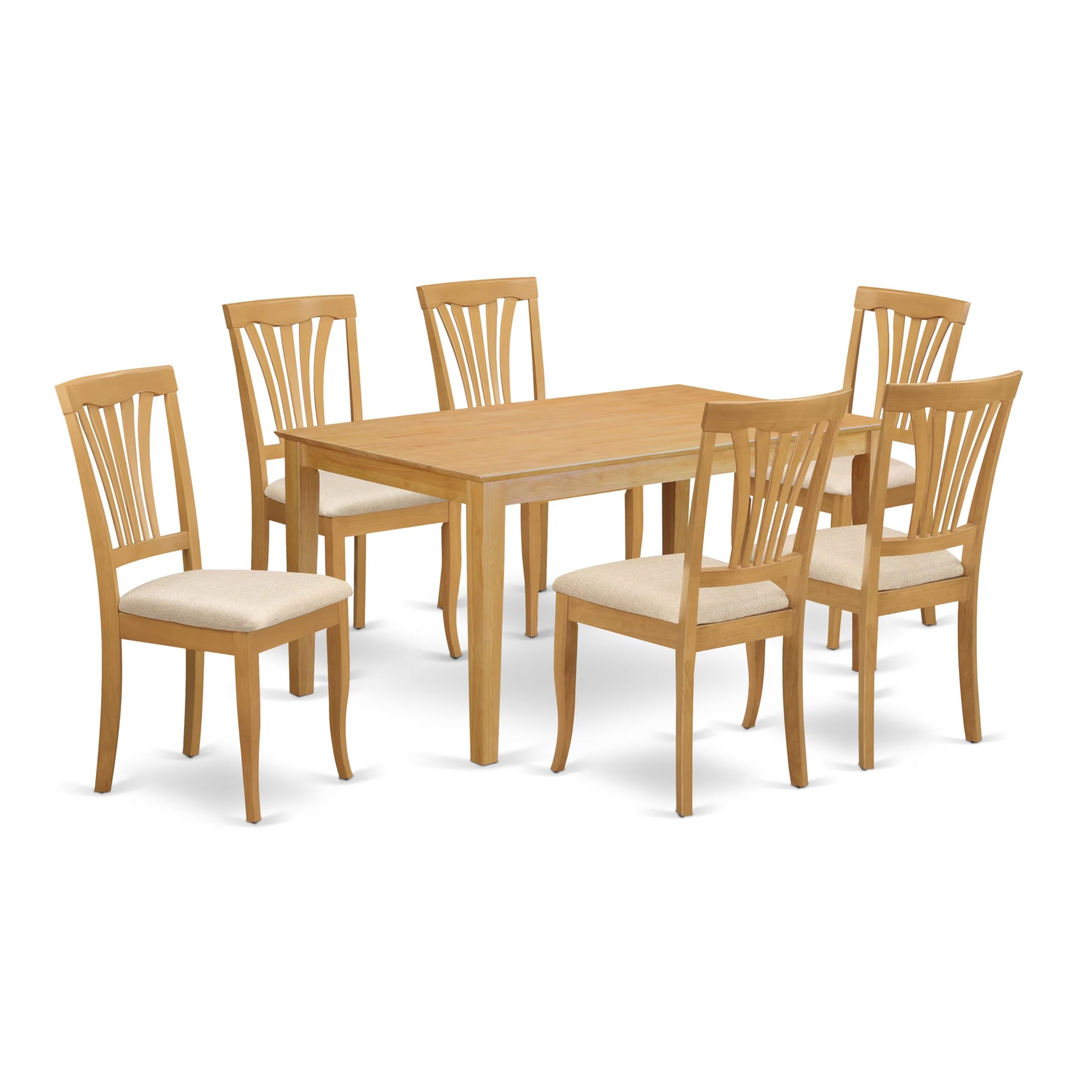 East West Furniture CAAV7-OAK-C 7 Piece Kitchen Table & Chairs Set Consist of a Rectangle Dining Table and 6 Linen Fabric Dining Room Chairs, 36x60 Inch, Oak