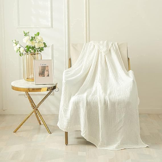 Emme Cotton Bed Blankets White Blankets For Bed Muslin Thermal Blanket 55'X75' Lightweight Soft Throw Blanket All Season Gauze