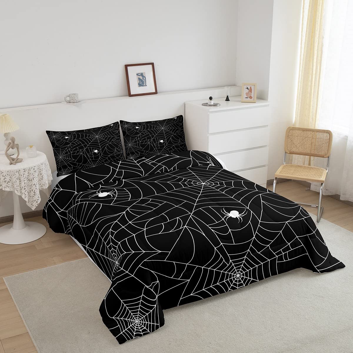 Boys Spider Web Printed Comforter Set For Kids Girls King Halloween Themed Comforter Decorative Scary Spider Bedding Sets Childr