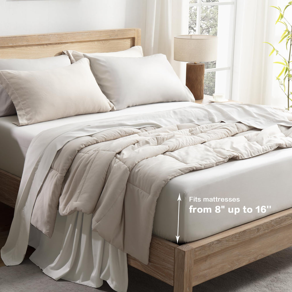 Andency Tannish Grey Queen Sheets Set, 100% Viscose Derived From Bamboo, Cooling Bed Sheets Queen Size, Deep Pocket Up To 16', Silky Soft Sheets
