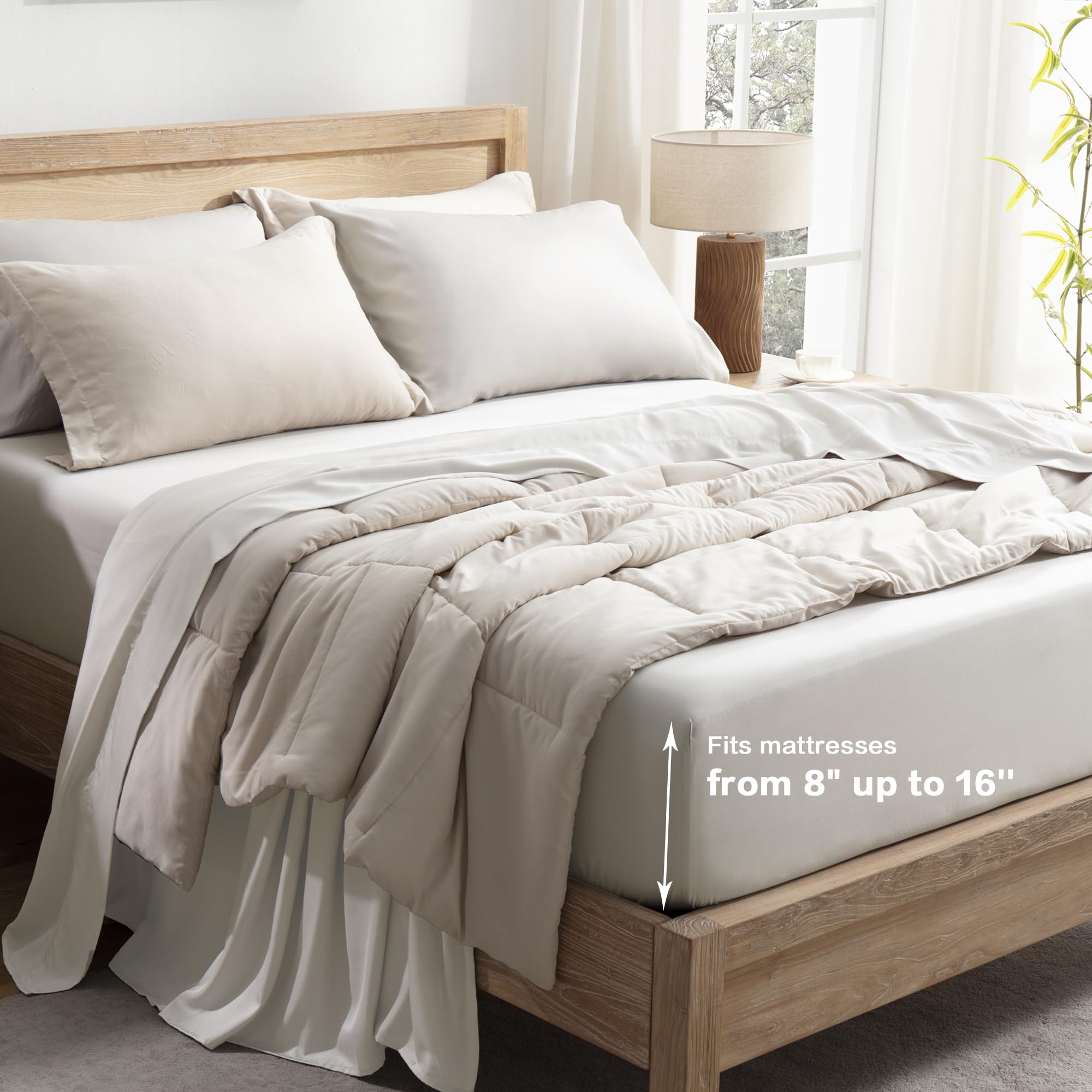 Andency Tannish Grey Queen Sheets Set, 100% Viscose Derived From Bamboo, Cooling Bed Sheets Queen Size, Deep Pocket Up To 16', Silky Soft Sheets