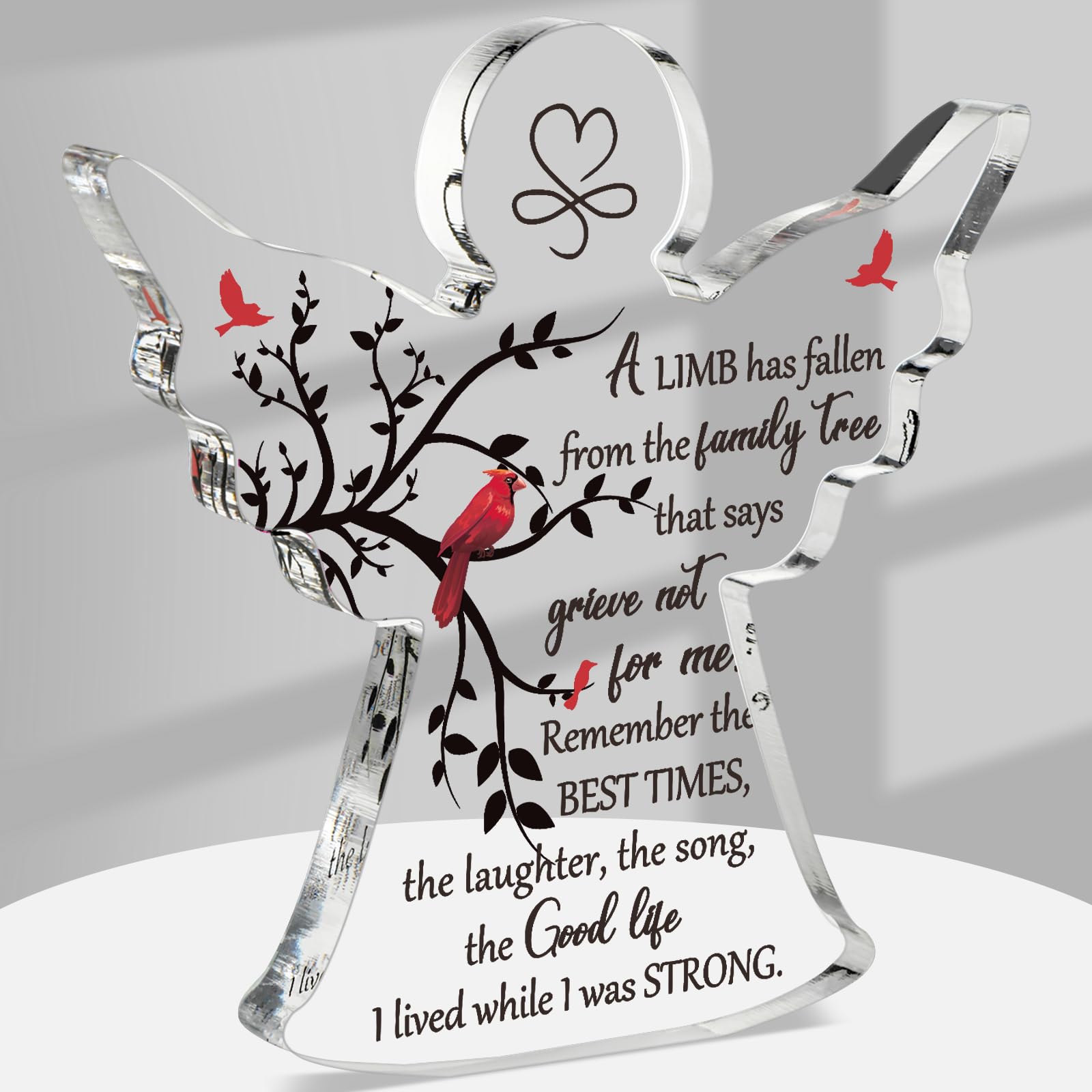 Jetec Sympathy Bereavement Gift Angel Red Cardinal Acrylic Memorial Gift for Loss of Loved One Remember Me Grieving Keepsake for
