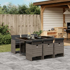 vidaXL Patio Dining Set with Cushions - 7 Piece Gray Poly Rattan Outdoor Furniture for Garden, Backyard, Patio - Foldable Chairs, Tempered Glass Tabletop, Space-Saving Design