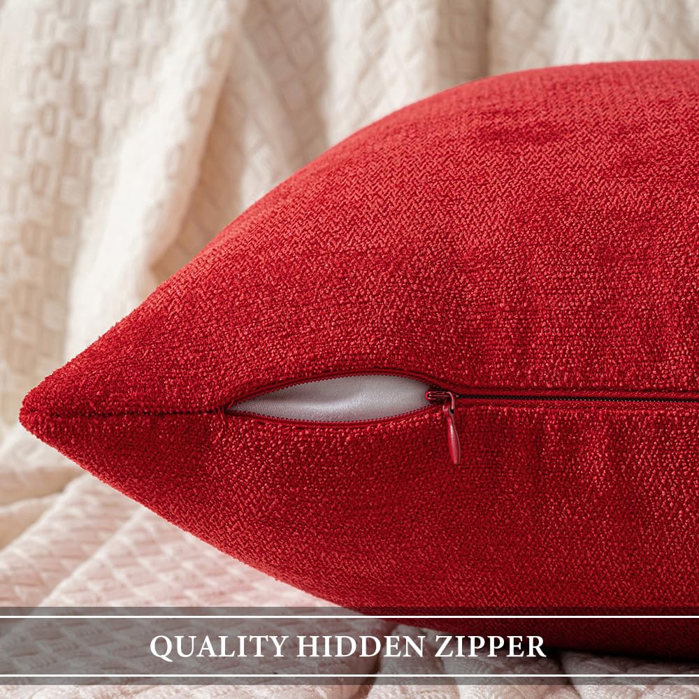 Miulee Pack Of 2 Christmas Red Decorative Pillow Covers 20X20 Inch Soft Chenille Couch Throw Pillows Farmhouse Cushion Covers For Home Decor Sofa Bedroom Living Room
