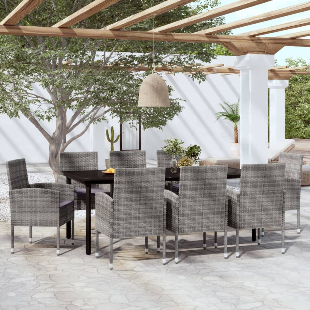 vidaXL Patio Dining Set 7-Piece- Anthracite Garden Outdoor Furniture with PE Rattan Chairs, Glass Tabletop, and Cushions