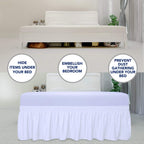 Purefit Wrap Around Ruffled Bed Skirt With Adjustable Elastic Belt - 22 Inch Drop Easy To Put On, Wrinkle Free Bedskirt Dust Ruffles, Bed Frame Cover For Queen, King And C-King Size Beds, White
