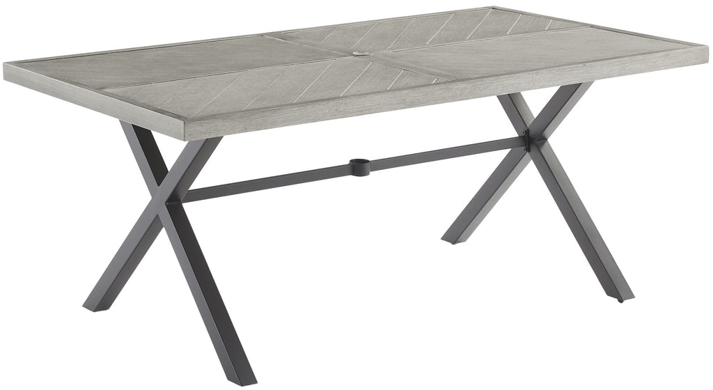 Crosley Furniture Otto 6-Person Rectangular Outdoor Dining Table with Umbrella Hole for Outside Patio, Matte Black with Gray Tabletop