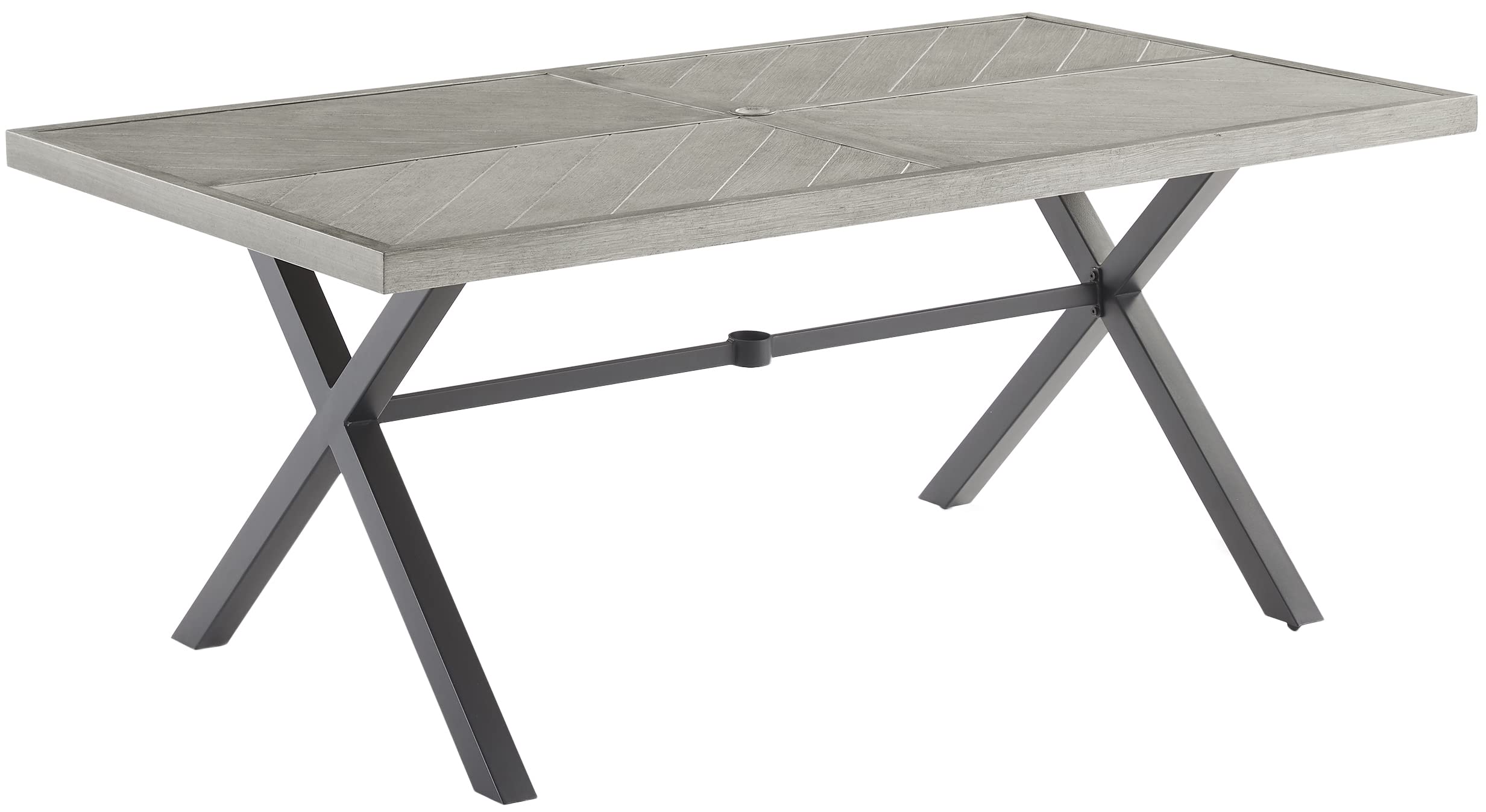 Crosley Furniture Otto 6-Person Rectangular Outdoor Dining Table with Umbrella Hole for Outside Patio, Matte Black with Gray Tabletop