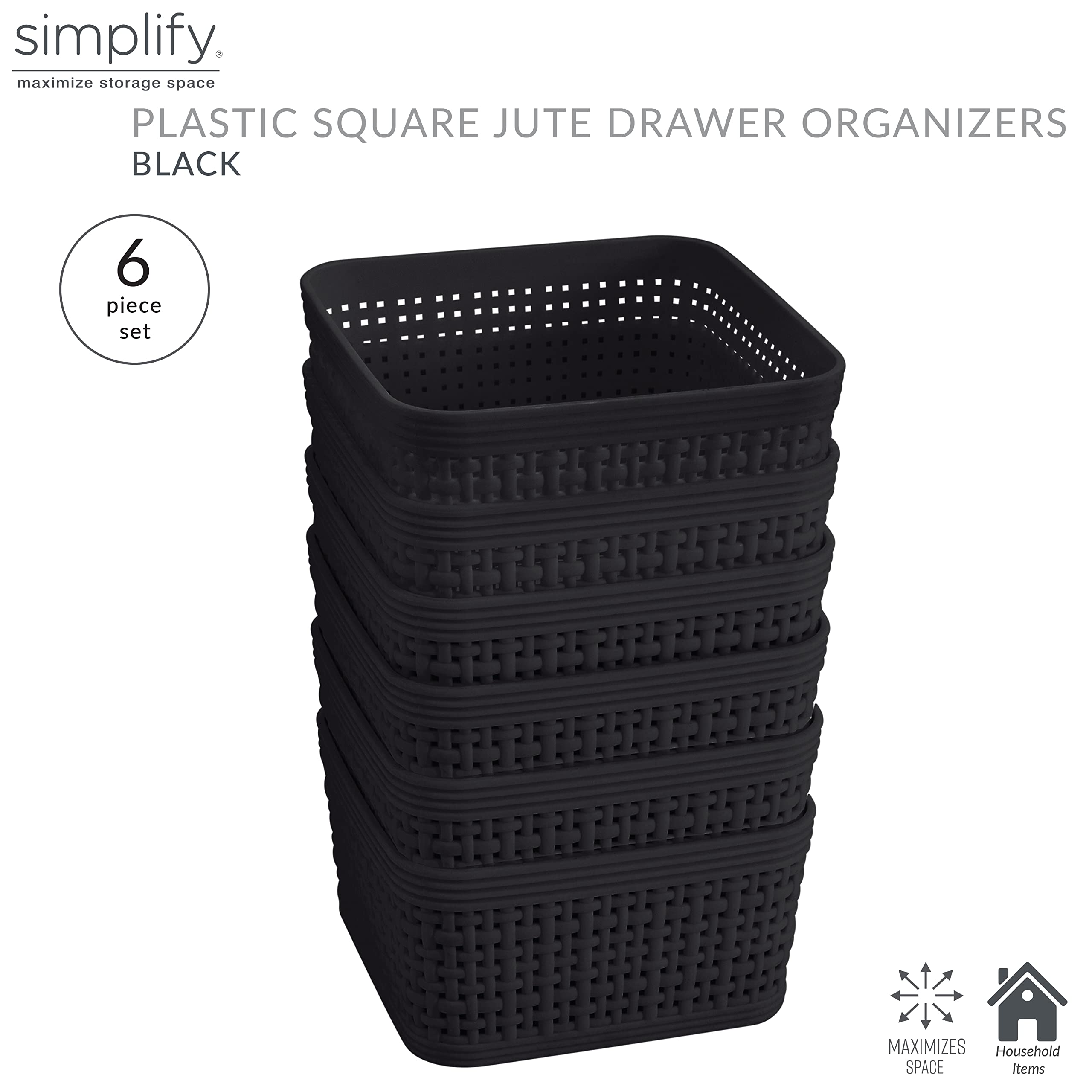 Simplify 6 Pack Organizing Set | Square Bins | Multipurpose | Office | Desk | Dorm | Bathroom | Storage Basket | Small Items | A