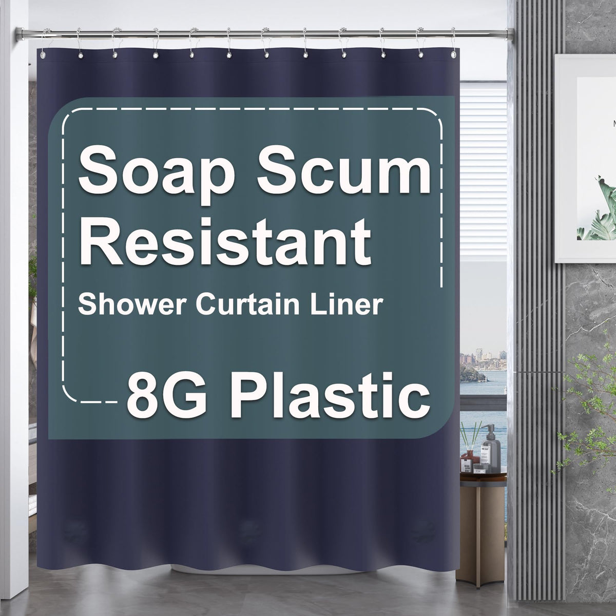 Amazerbath Plastic Shower Curtain, 72 X 72 Inches Peva Heavy Duty Navy Shower Curtain, Waterproof Heavy Weight Thick Bathroom Cu