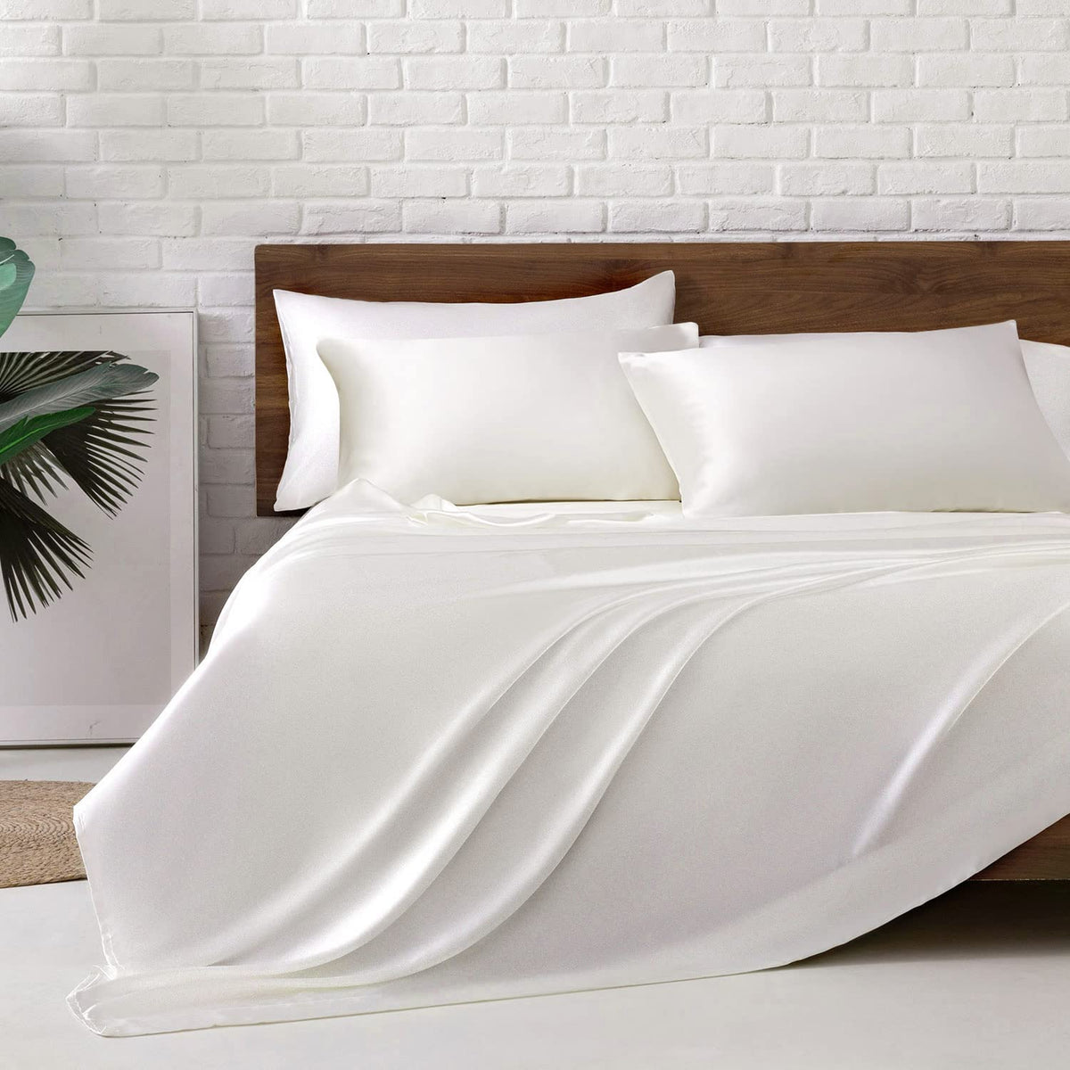 Mr&Hm Satin Bed Sheets, King Size Sheets Set, 6 Pcs Silky Bedding Set With 15 Inches Deep Pocket For Mattress(King, Ivory)