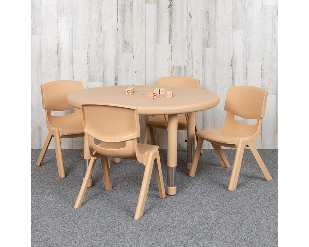 Flash Furniture Emmy 33' Round Natural Plastic Height Adjustable Activity Table Set With 4 Chairs